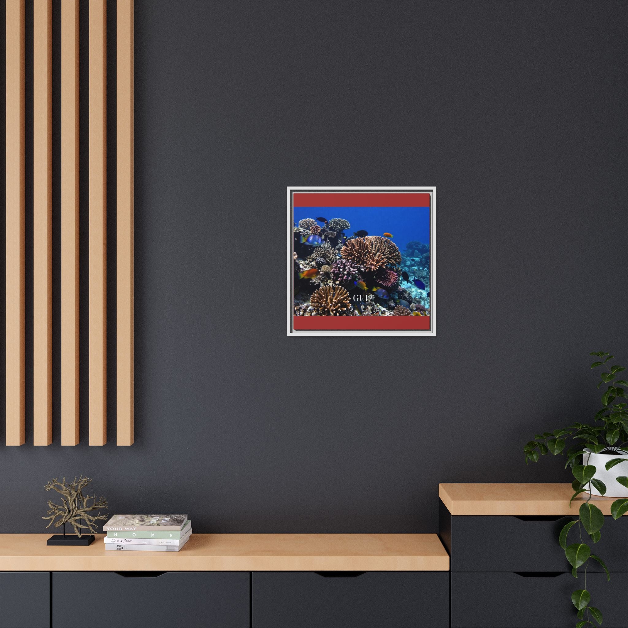 Framed Coral Reef Matte Canvas Wall Art — Tropical Ocean Photography Print