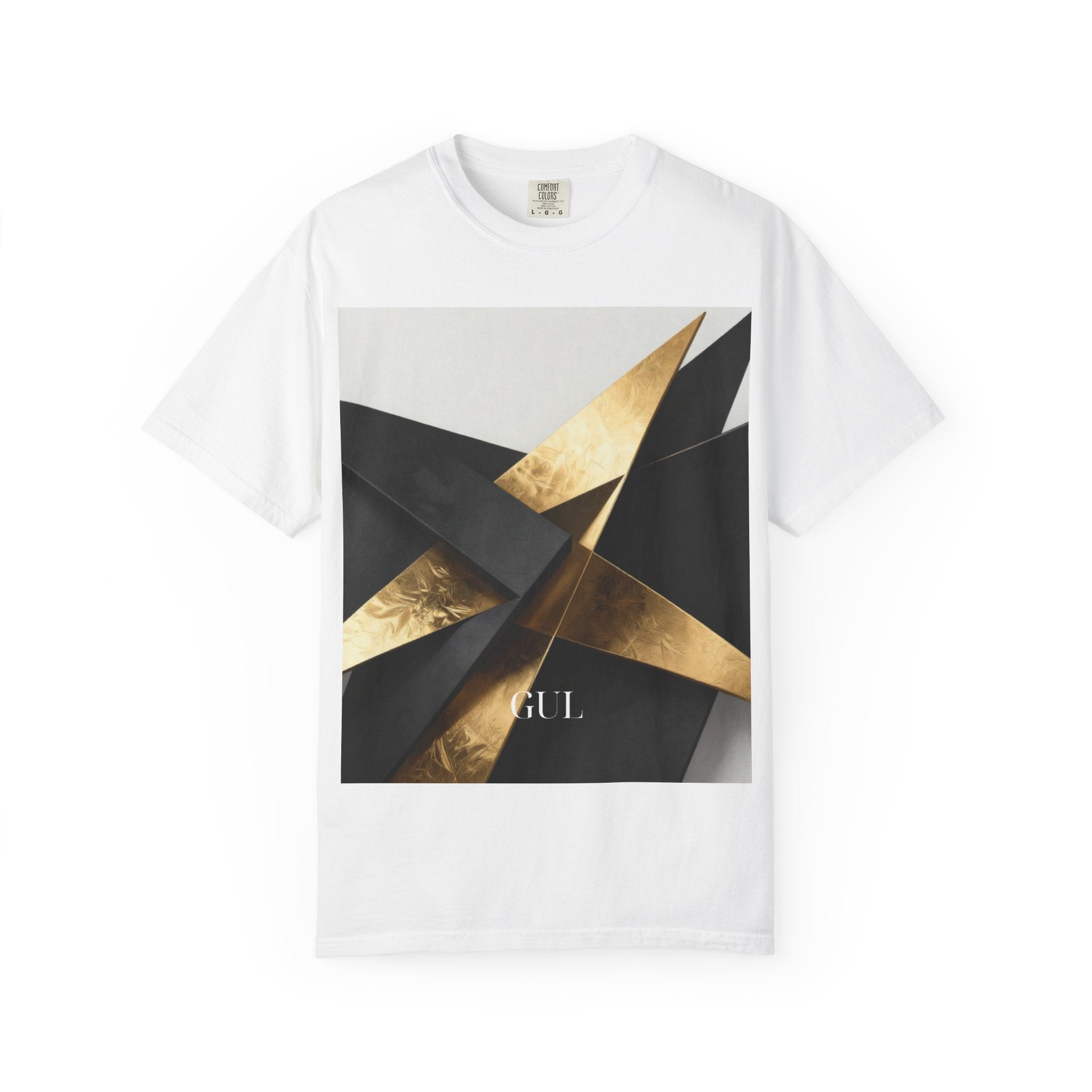 Graphic T-Shirt — Modern Gold Abstract & Mountain Photo Print