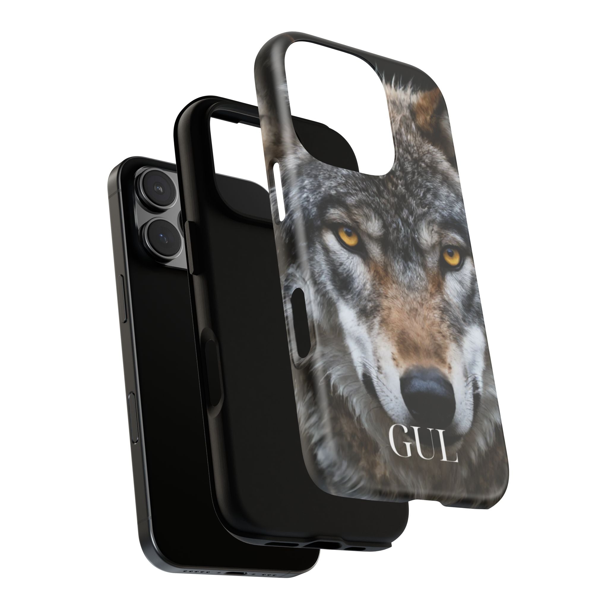 Wolf Eyes Phone Case — Fierce Wildlife iPhone Protective Case with ‘GUL’ Text