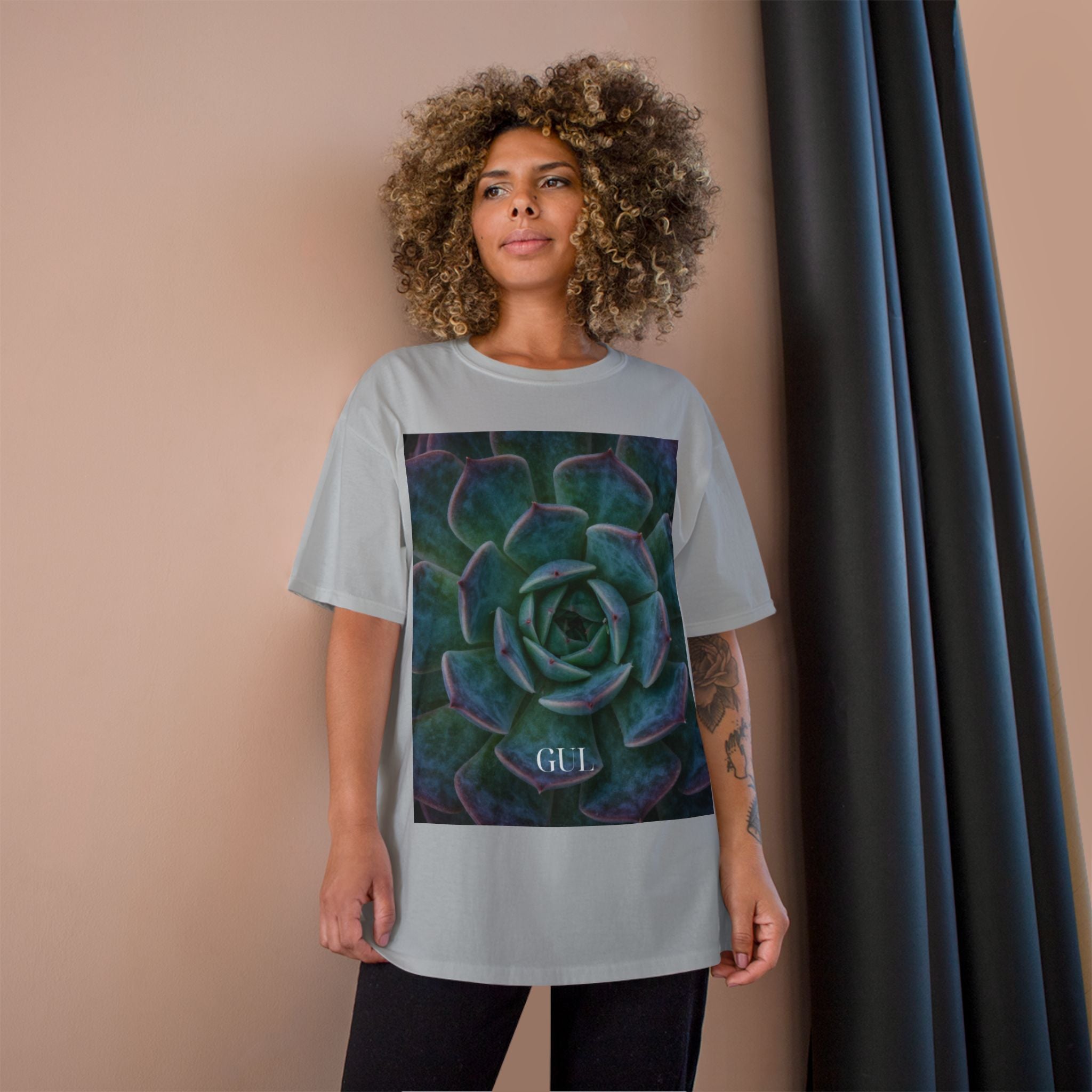 Champion Graphic T‑Shirt — Succulent & Pyramid Photo Print Tee
