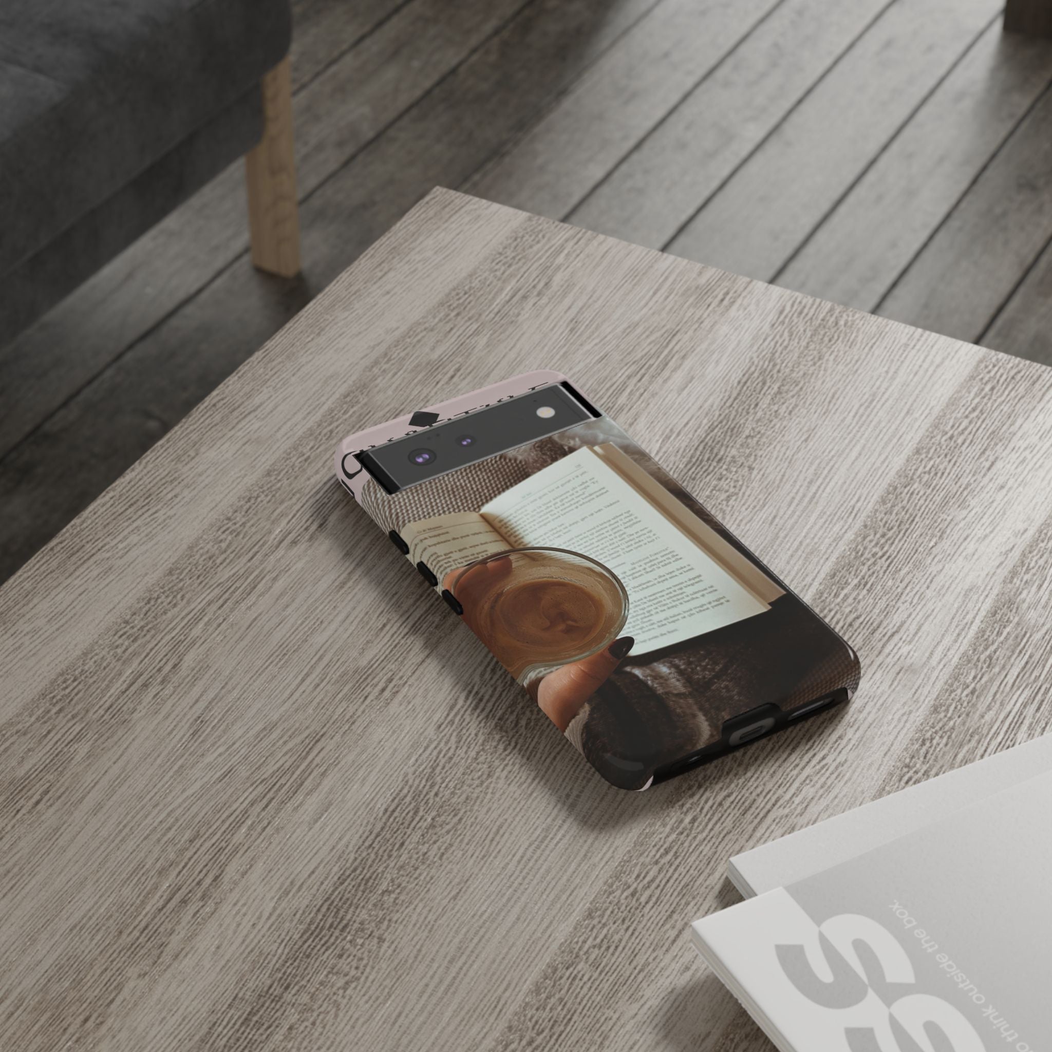 Cozy Reading Phone Case — Coffee & Book Protective Cover