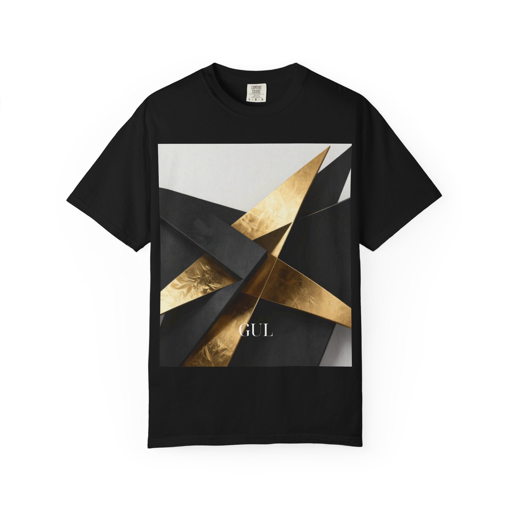 Graphic T-Shirt — Modern Gold Abstract & Mountain Photo Print