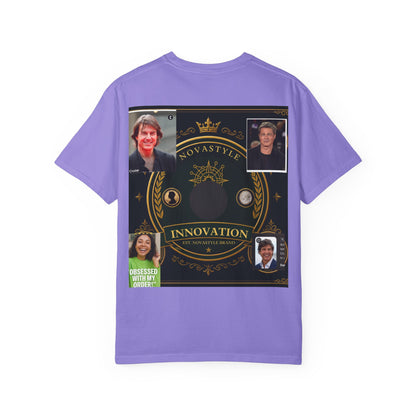 Innovation Crest T-Shirt — Vintage Emblem Tee with Portrait Collage