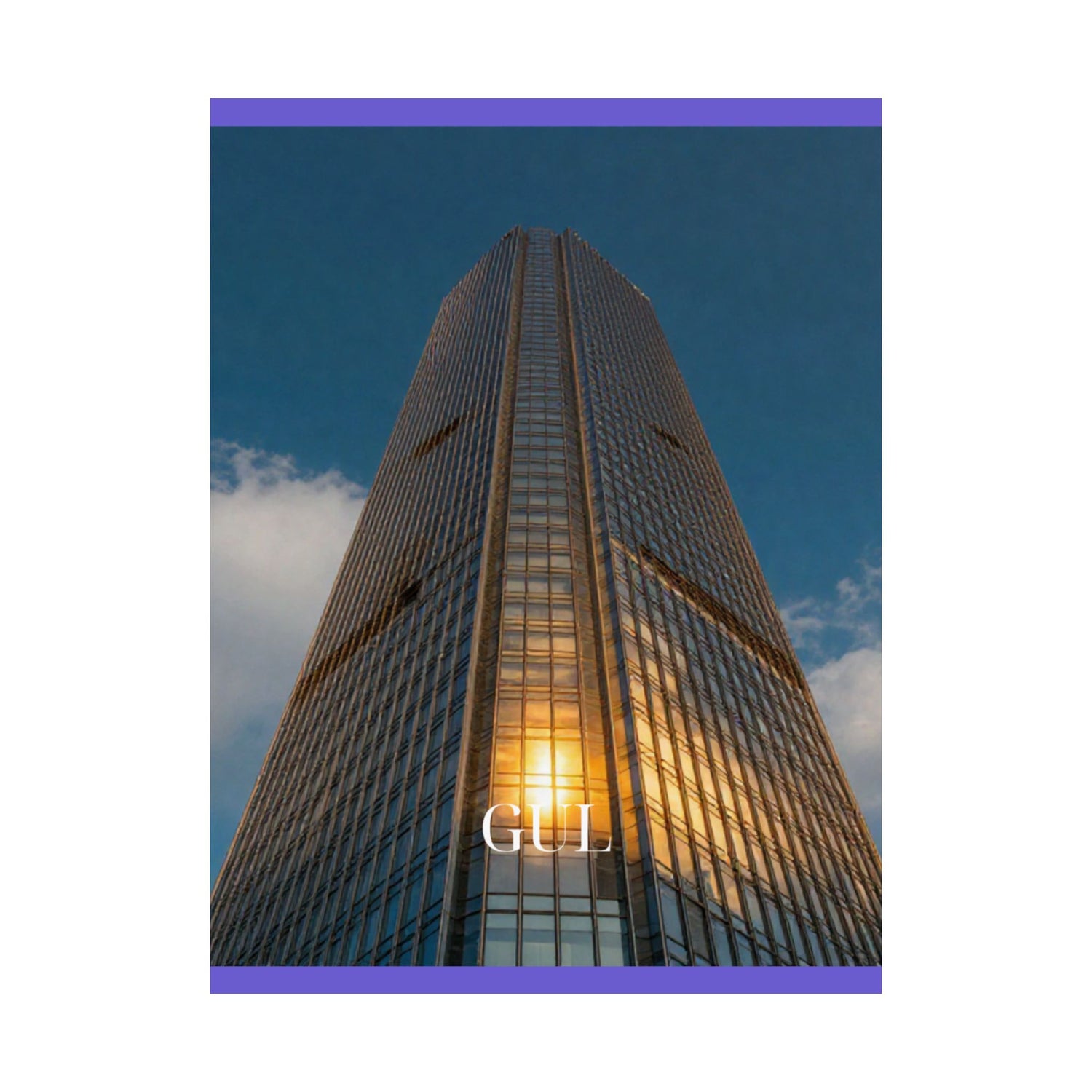 Skyscraper Sunset Matte Vertical Poster — Modern Architectural Wall Art ("GLL" Accent)