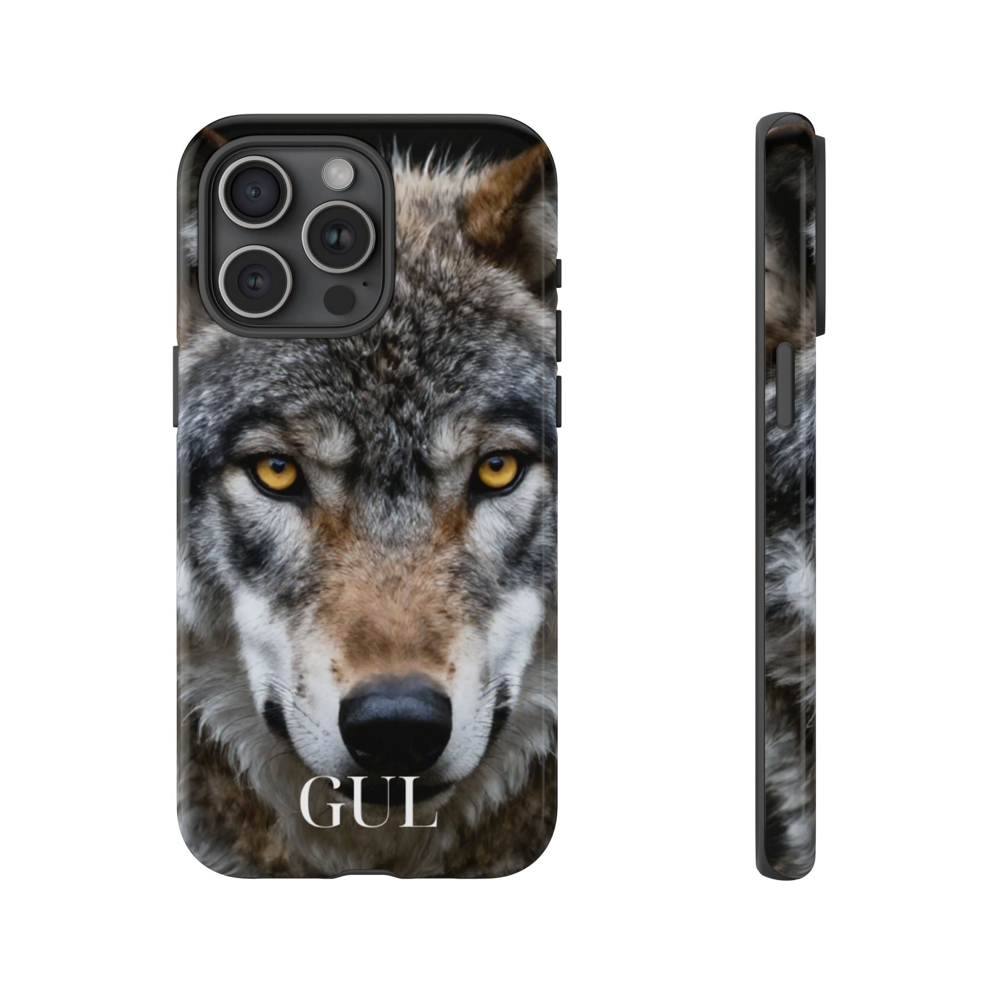 Wolf Eyes Phone Case — Fierce Wildlife iPhone Protective Case with ‘GUL’ Text