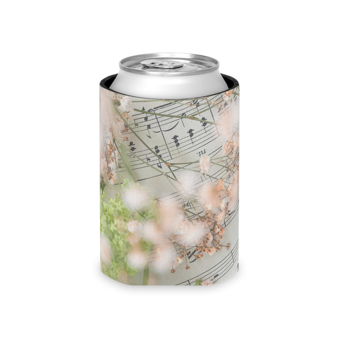 Floral Sheet Music Can Cooler Vintage Botanical Drink Koozie