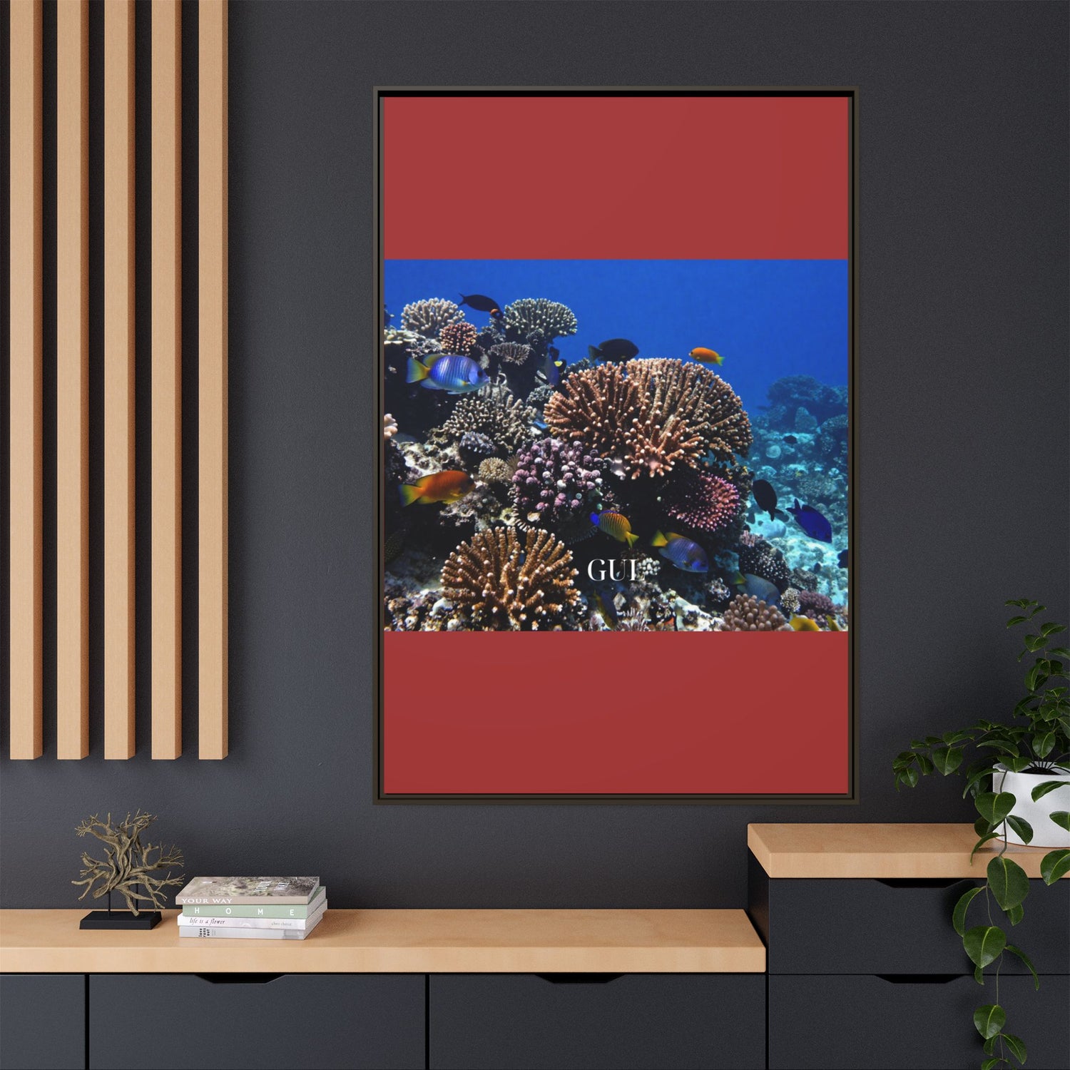 Framed Coral Reef Matte Canvas Wall Art — Tropical Ocean Photography Print