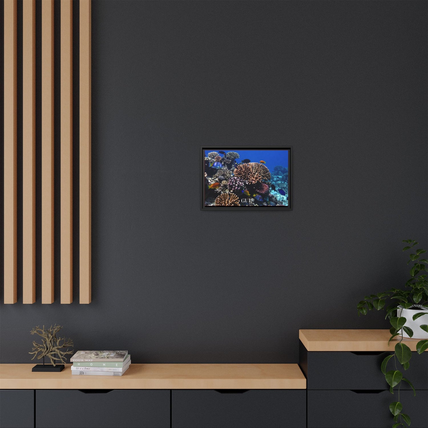 Framed Coral Reef Matte Canvas Wall Art — Tropical Ocean Photography Print