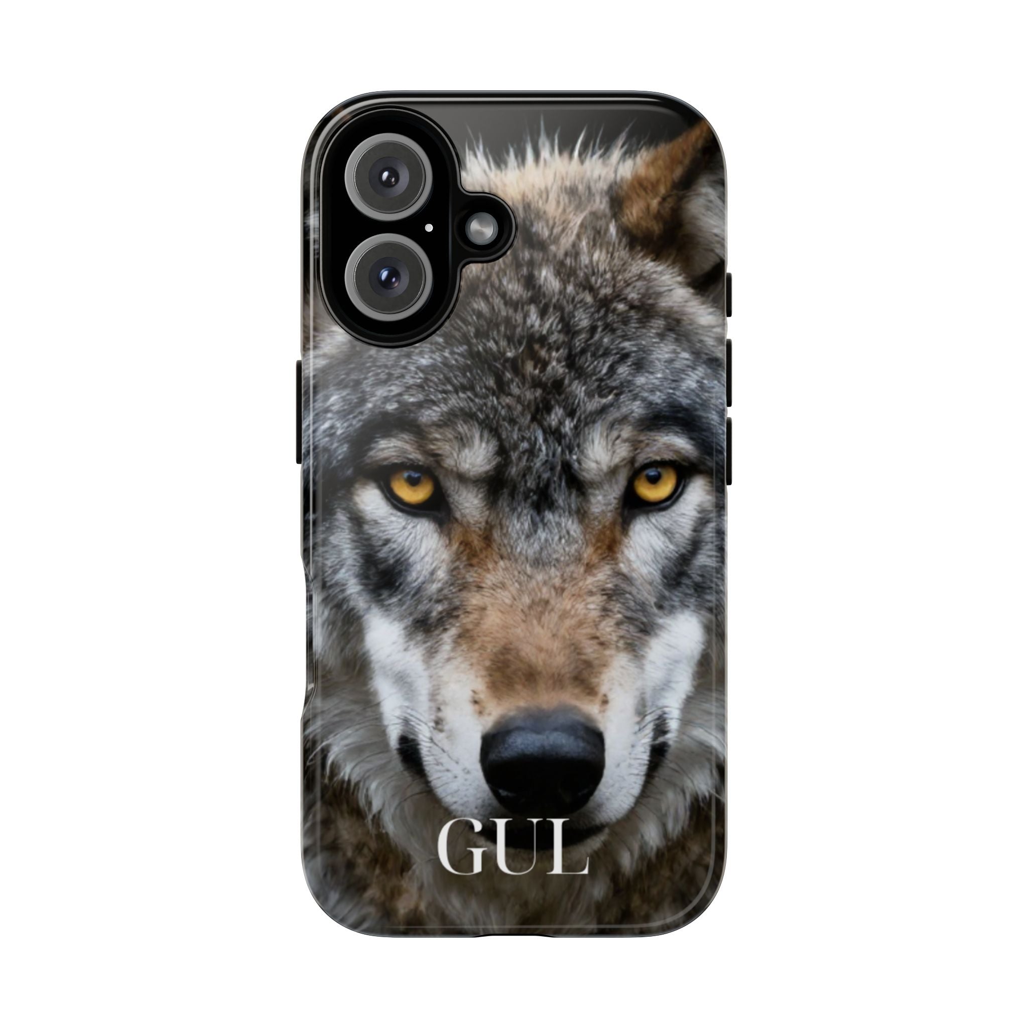 Wolf Eyes Phone Case — Fierce Wildlife iPhone Protective Case with ‘GUL’ Text