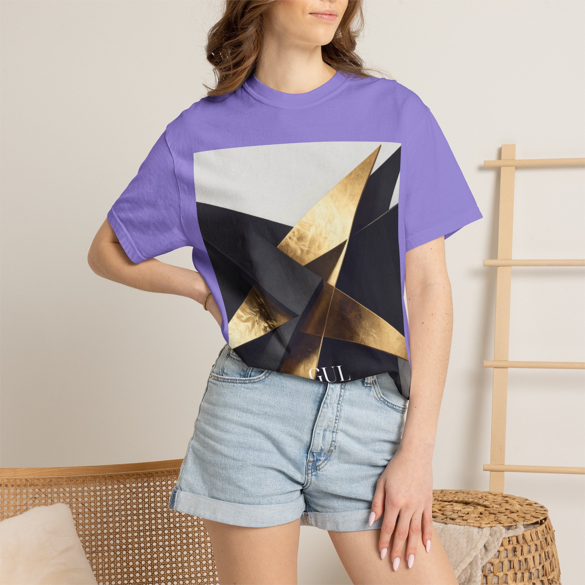 Graphic T-Shirt — Modern Gold Abstract &amp; Mountain Photo Print