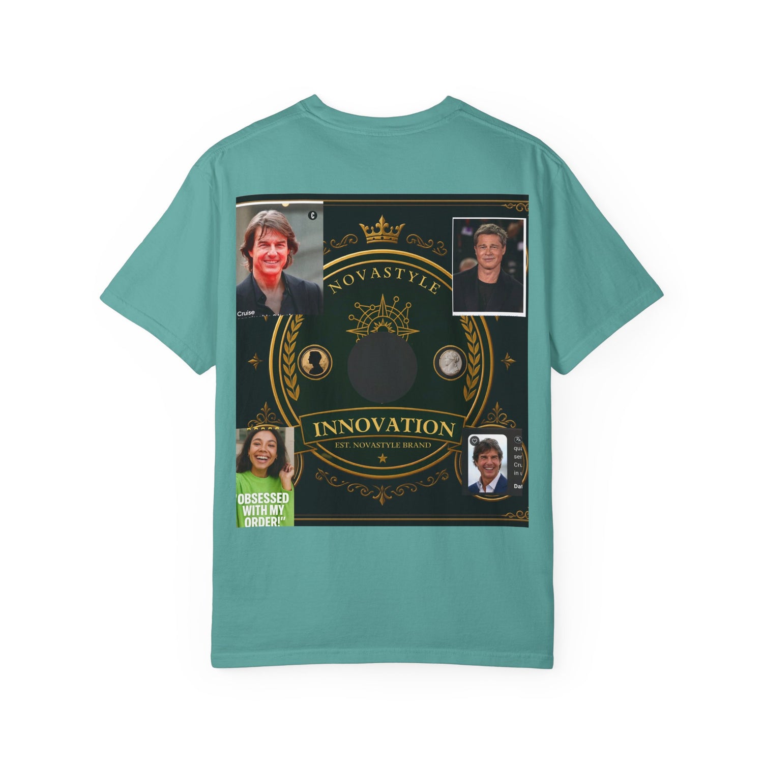 Innovation Crest T-Shirt — Vintage Emblem Tee with Portrait Collage