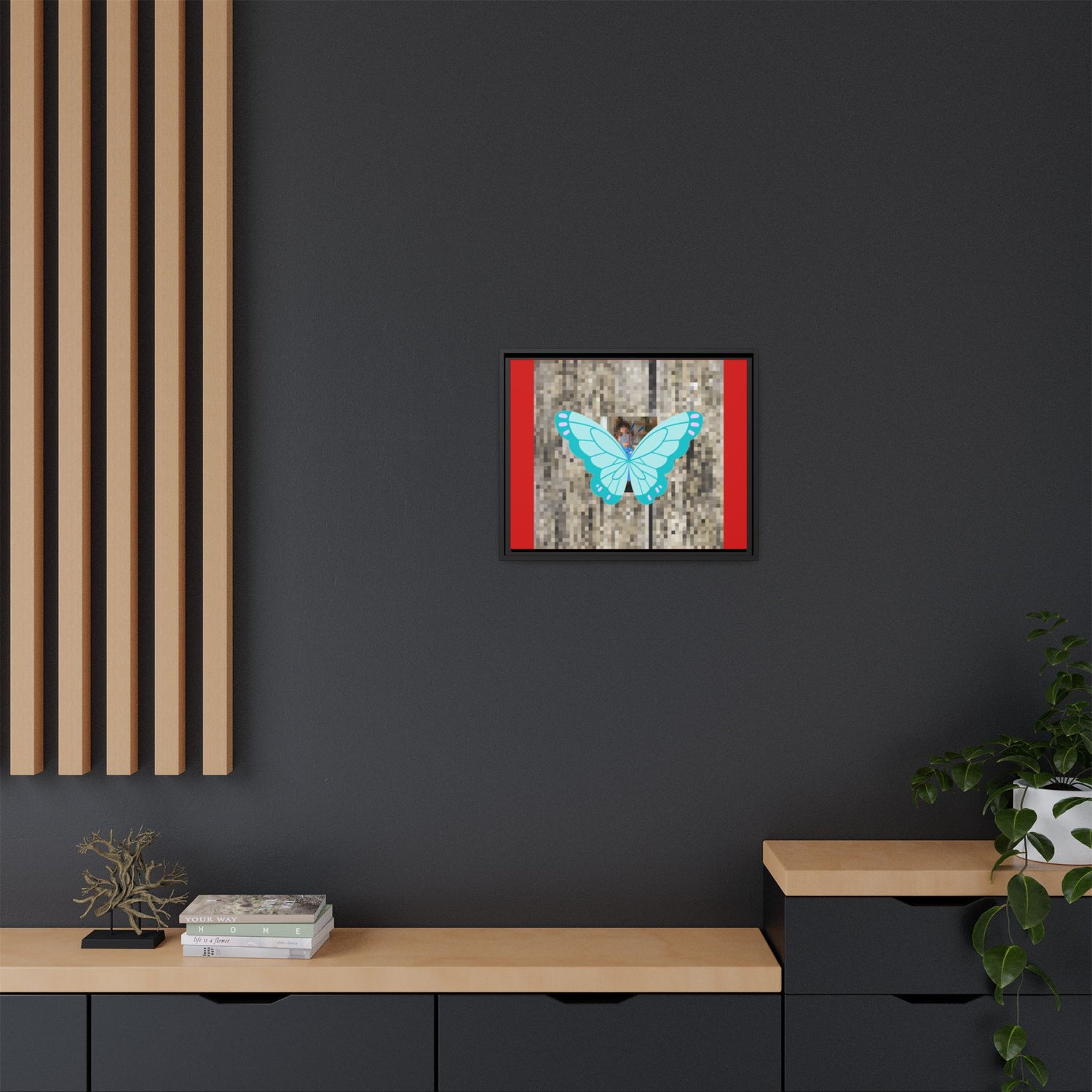 Blue Butterfly Framed Canvas Art – Matte Multi‑Color Wall Print