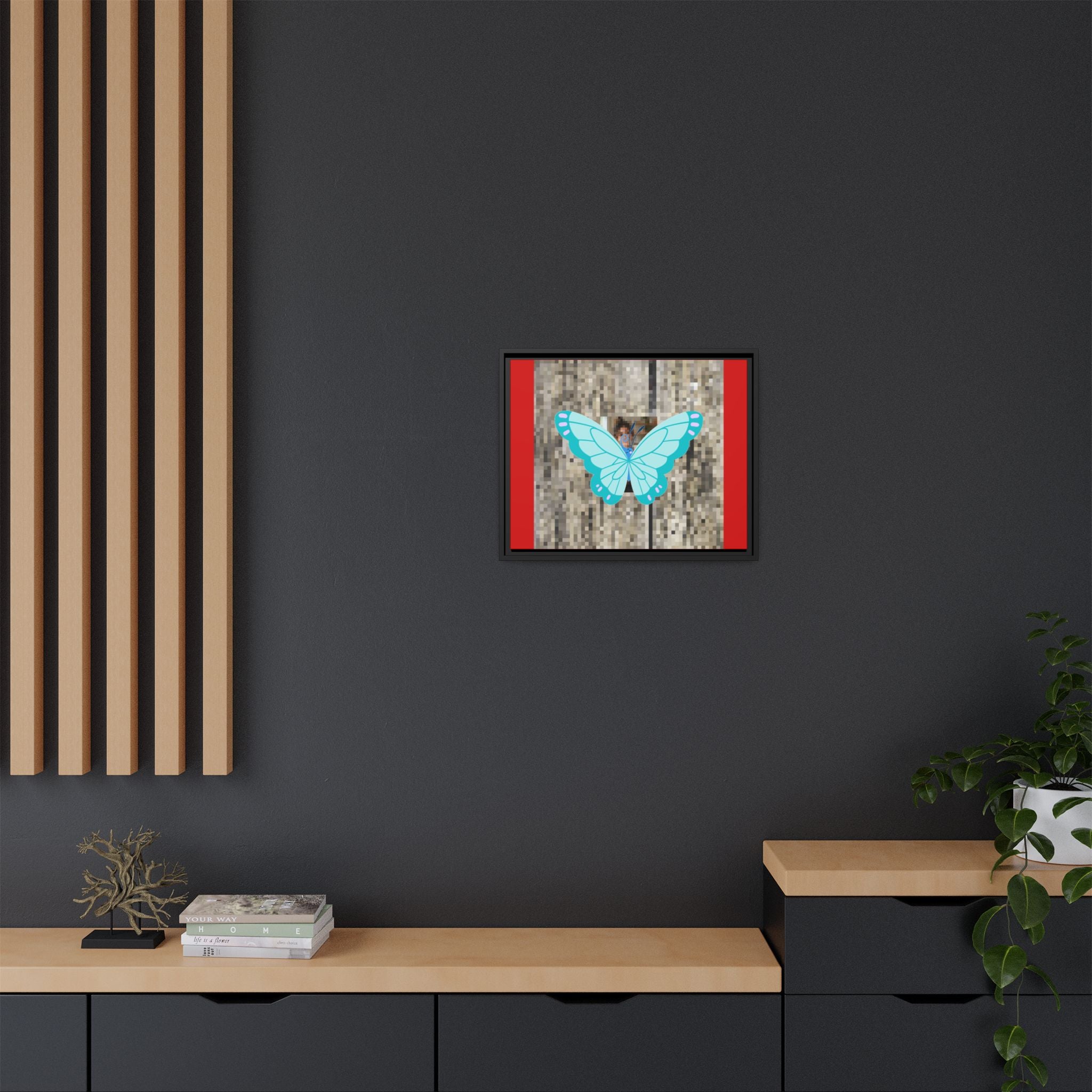 Blue Butterfly Framed Canvas Art – Matte Multi‑Color Wall Print