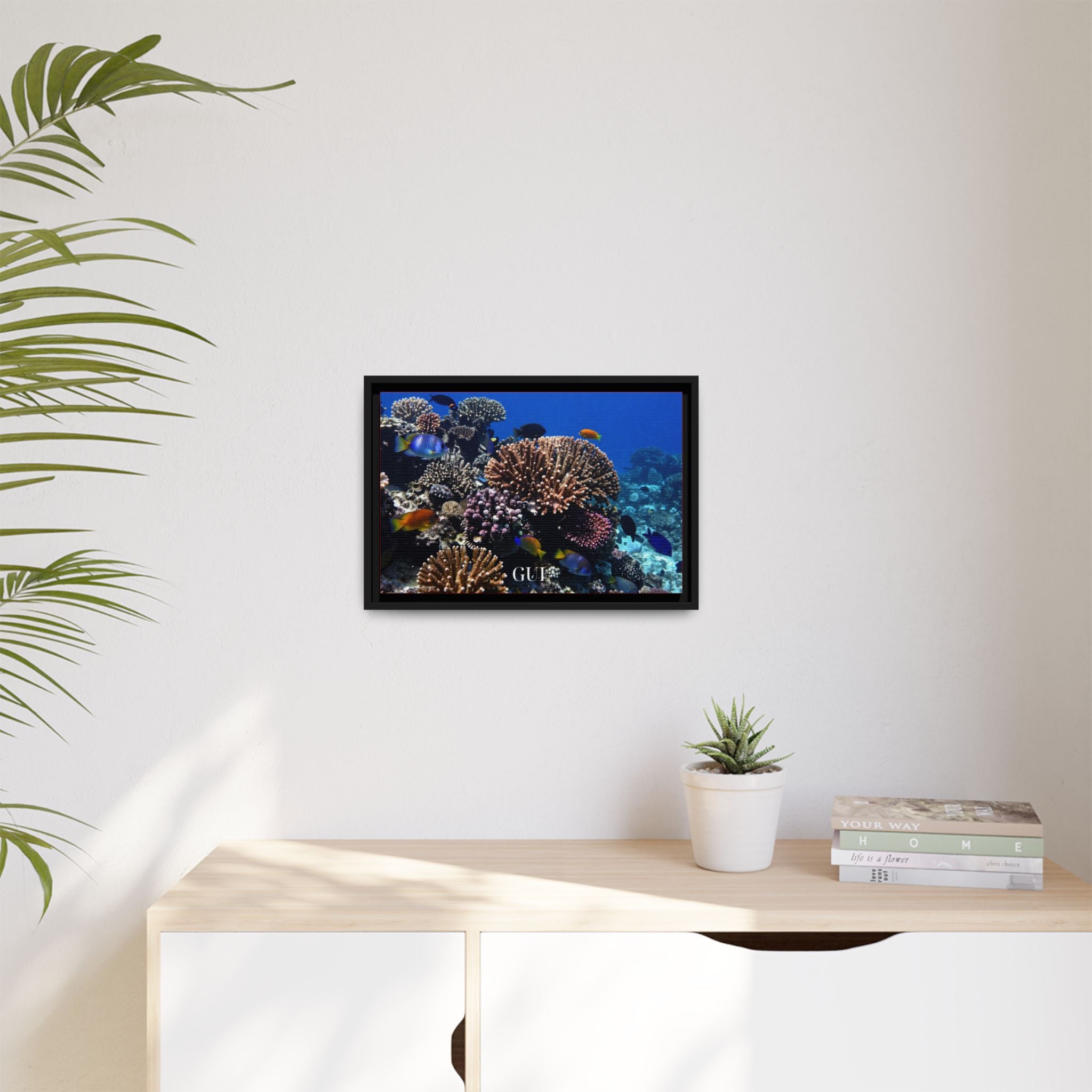 Framed Coral Reef Matte Canvas Wall Art — Tropical Ocean Photography Print