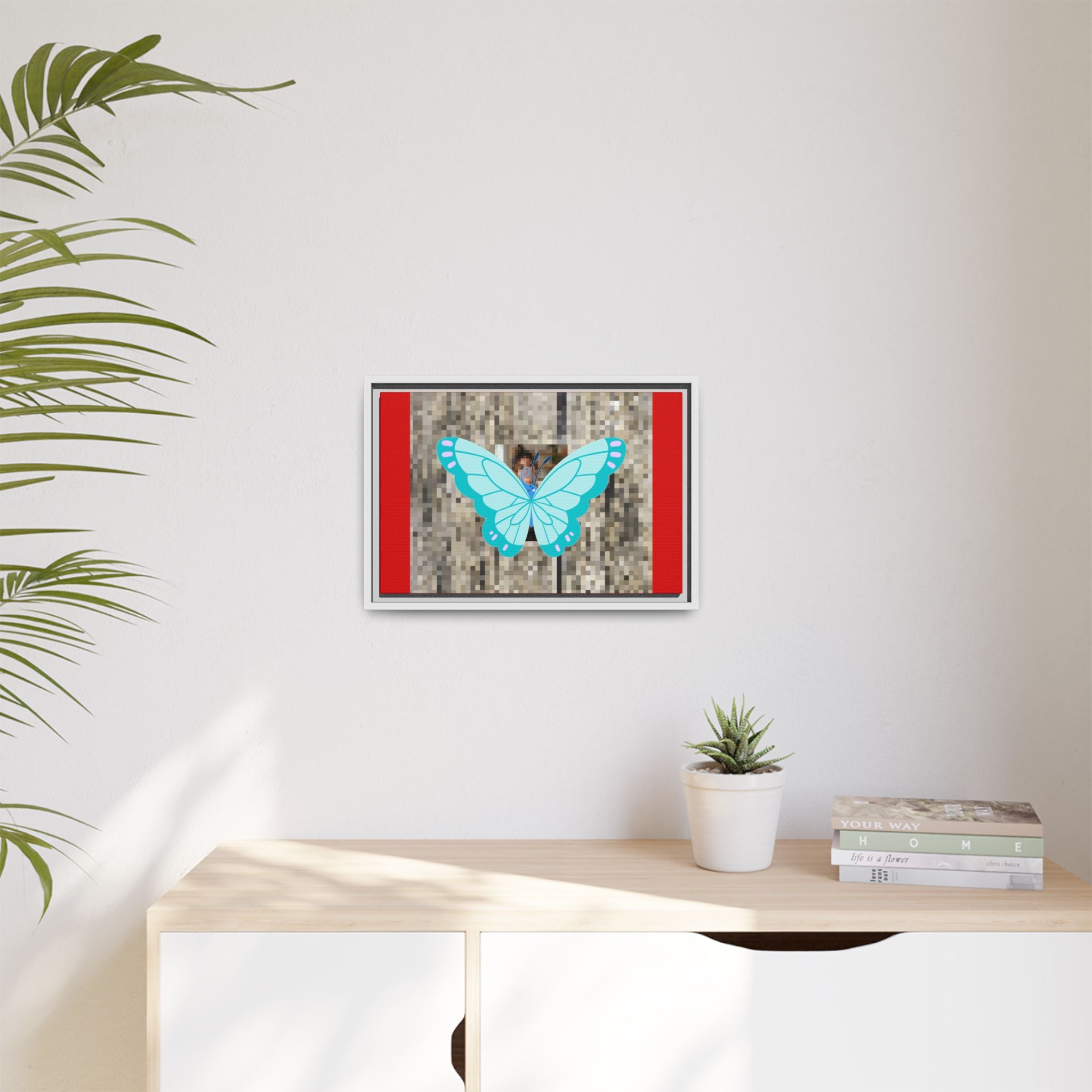Blue Butterfly Framed Canvas Art – Matte Multi‑Color Wall Print