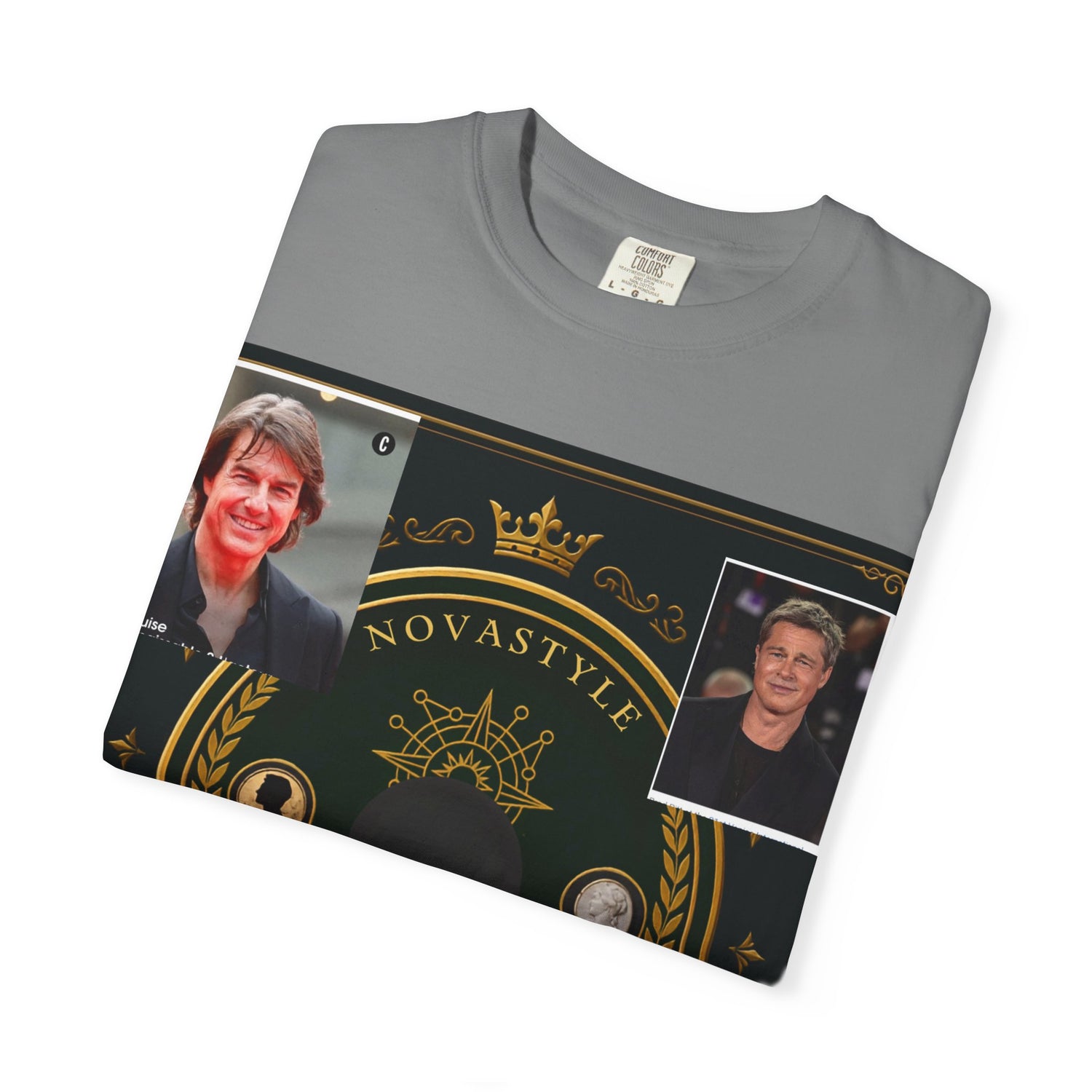 Innovation Crest T-Shirt — Vintage Emblem Tee with Portrait Collage