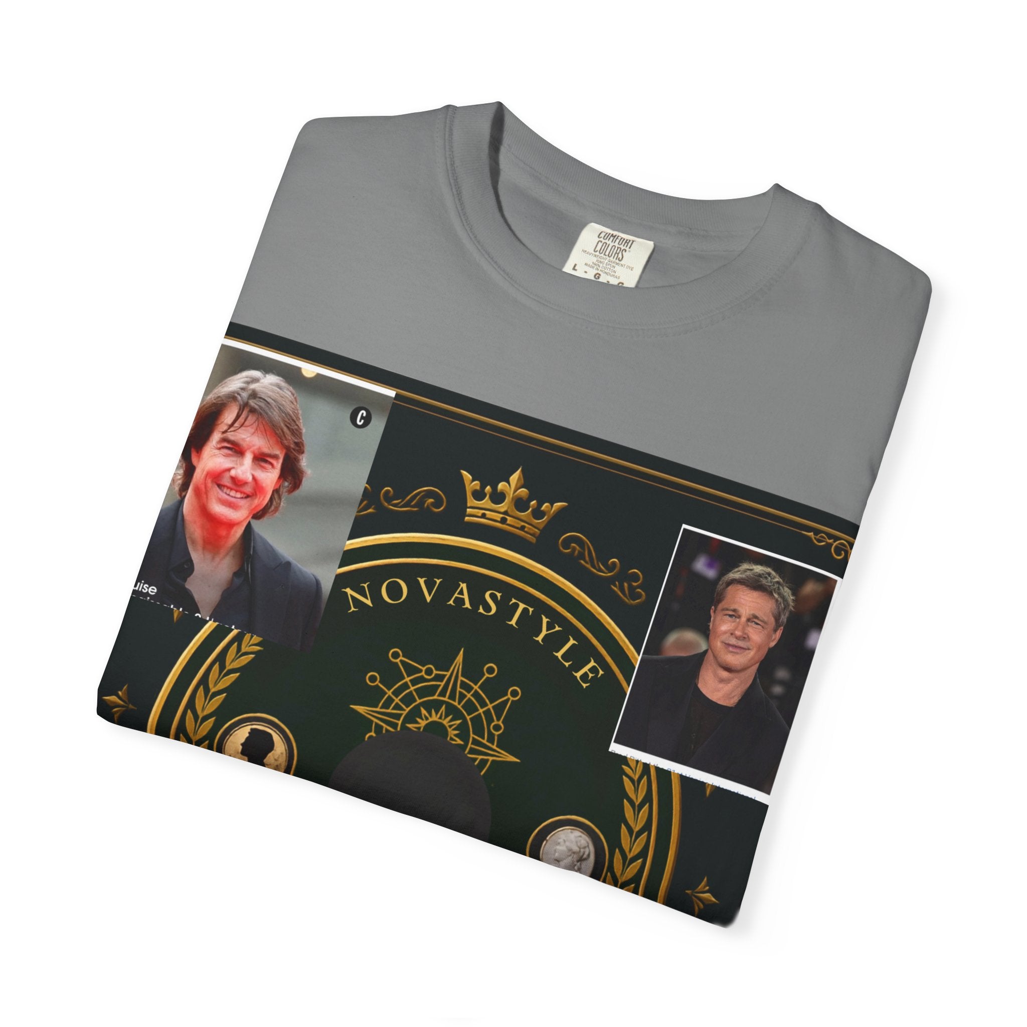 Innovation Crest T-Shirt — Vintage Emblem Tee with Portrait Collage