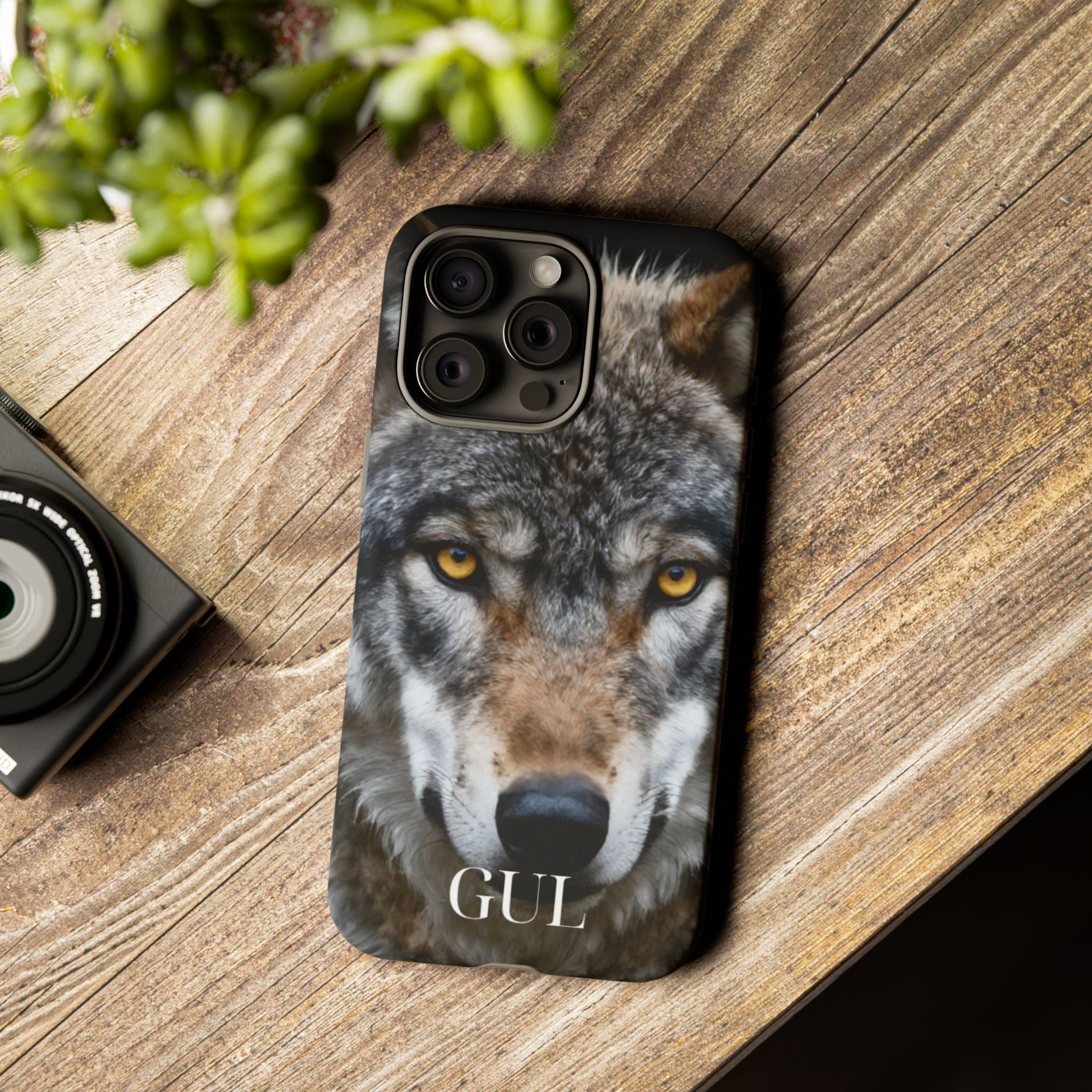 Wolf Eyes Phone Case — Fierce Wildlife iPhone Protective Case with ‘GUL’ Text