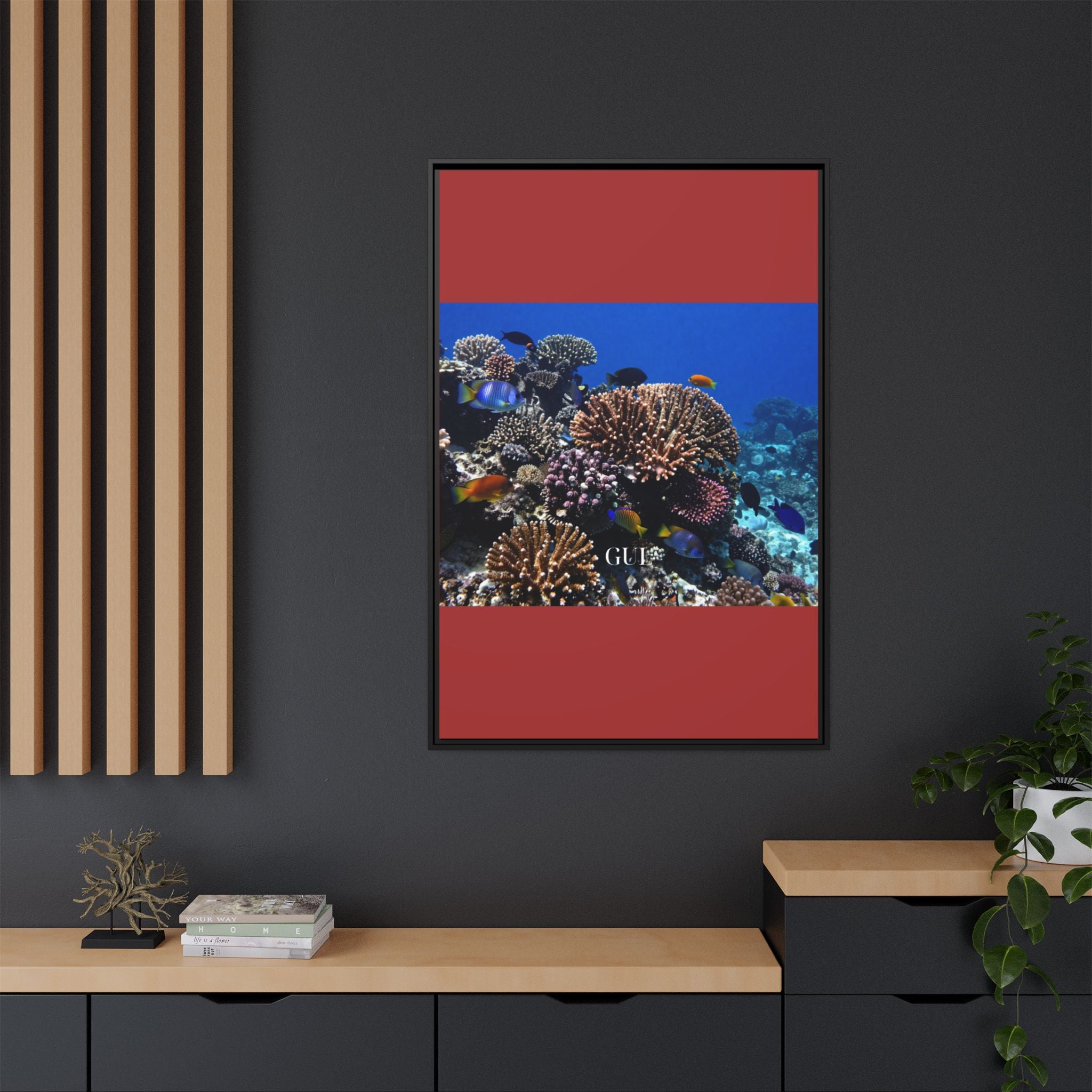 Framed Coral Reef Matte Canvas Wall Art — Tropical Ocean Photography Print
