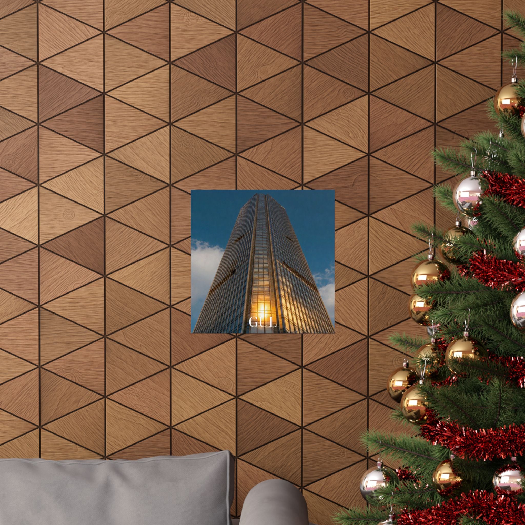 Skyscraper Sunset Matte Vertical Poster — Modern Architectural Wall Art ("GLL" Accent)