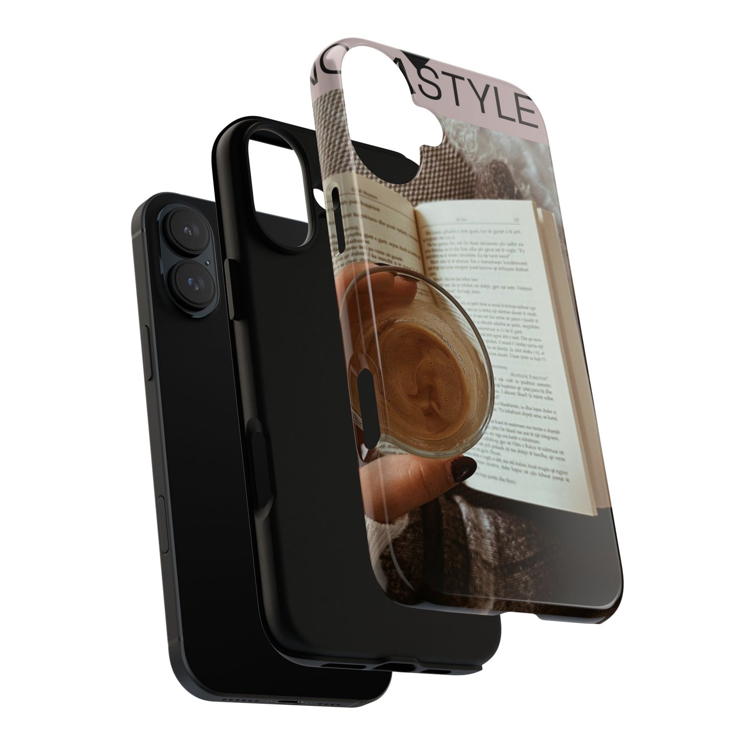Cozy Reading Phone Case — Coffee &amp; Book Protective Cover