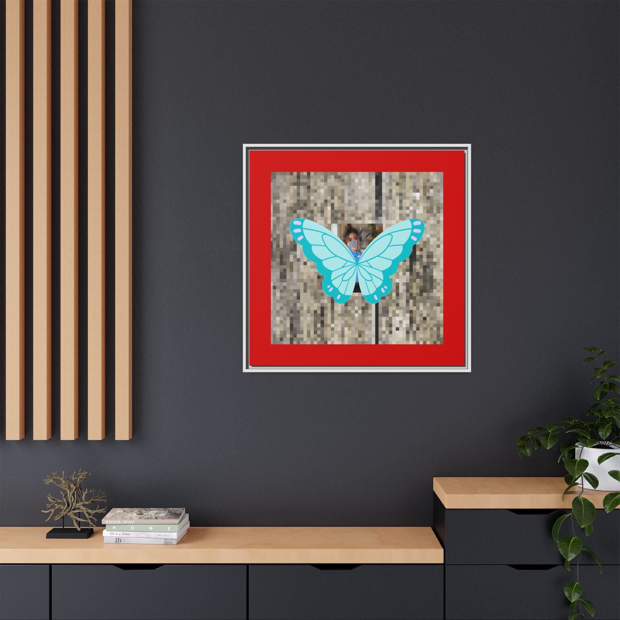 Blue Butterfly Framed Canvas Art – Matte Multi‑Color Wall Print