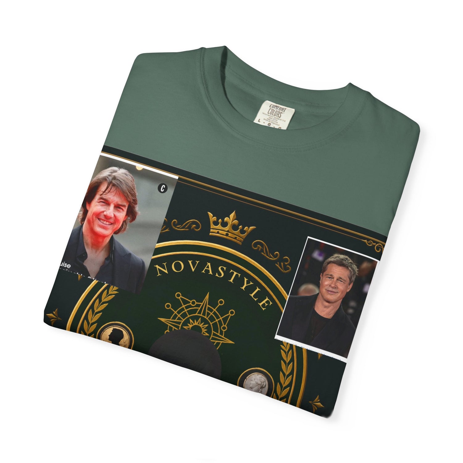 Innovation Crest T-Shirt — Vintage Emblem Tee with Portrait Collage