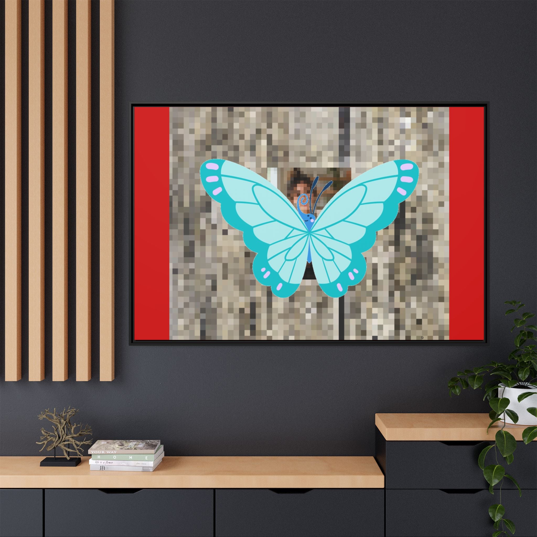 Blue Butterfly Framed Canvas Art – Matte Multi‑Color Wall Print