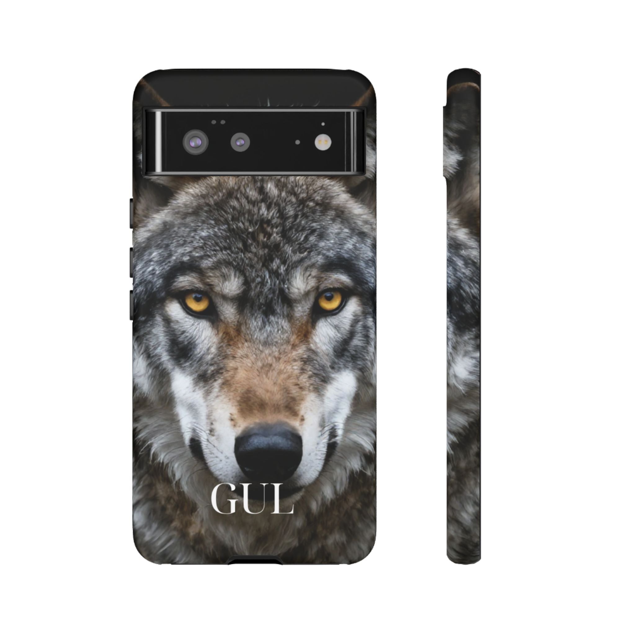 Wolf Eyes Phone Case — Fierce Wildlife iPhone Protective Case with ‘GUL’ Text