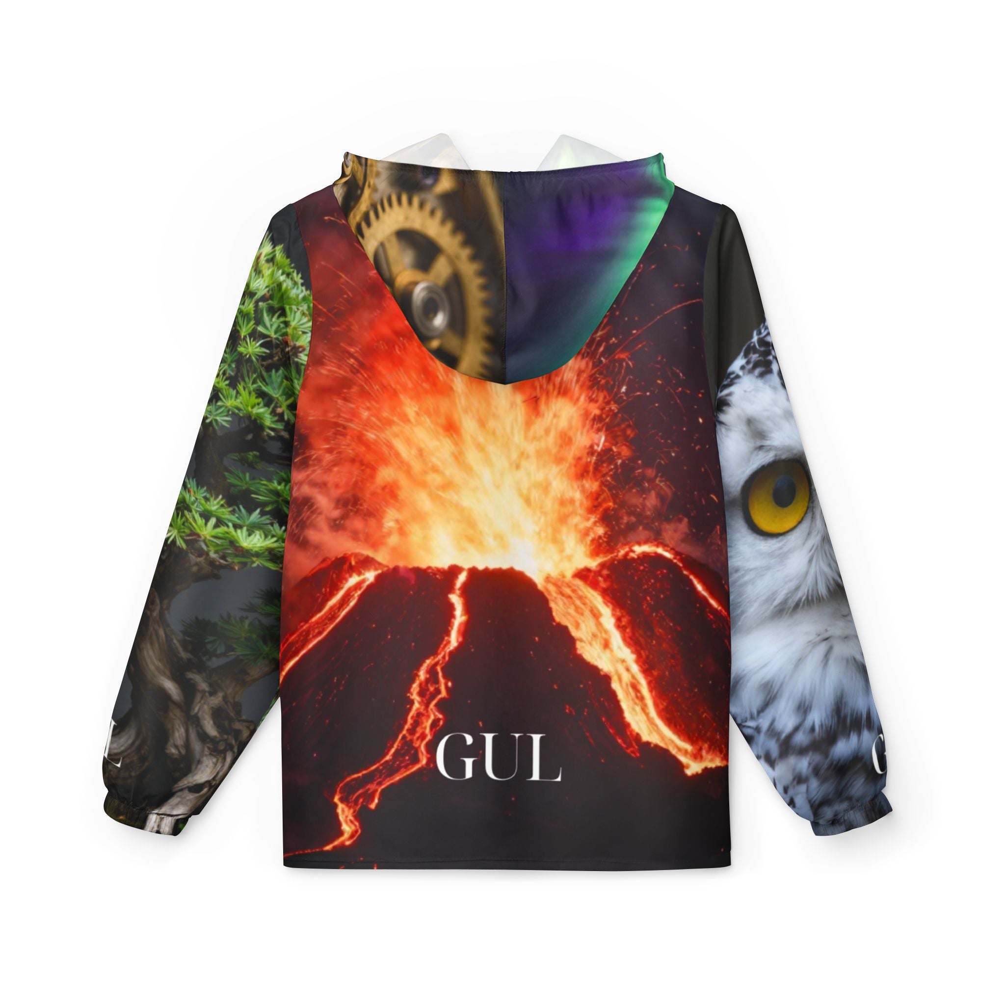 Nature Montage Windbreaker Jacket – Owl, Polar Bear &amp; Volcano All-Over Print