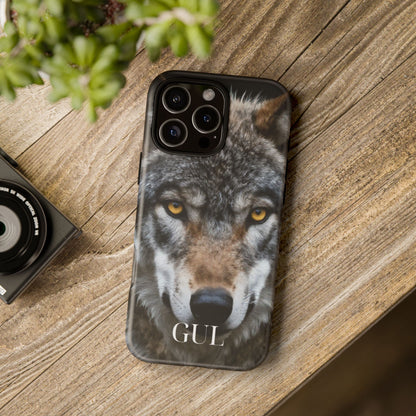 Wolf Eyes Phone Case — Fierce Wildlife iPhone Protective Case with ‘GUL’ Text