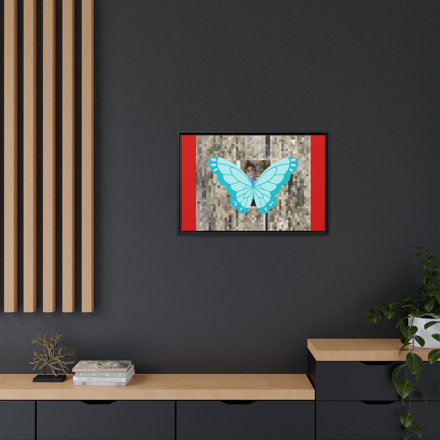 Blue Butterfly Framed Canvas Art – Matte Multi‑Color Wall Print
