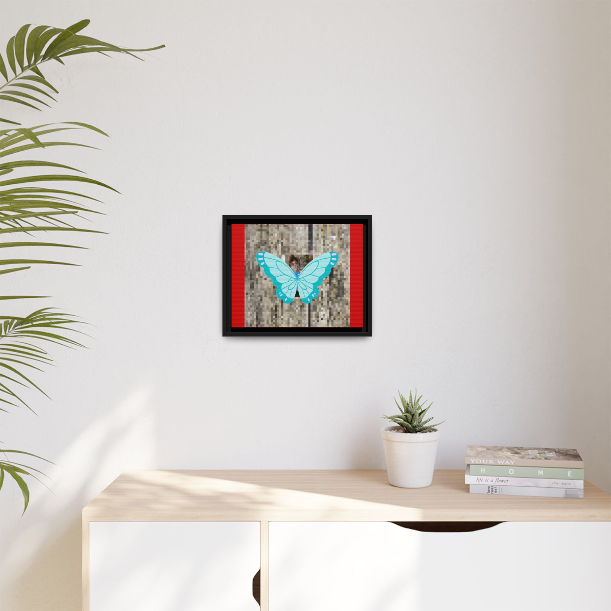 Blue Butterfly Framed Canvas Art – Matte Multi‑Color Wall Print