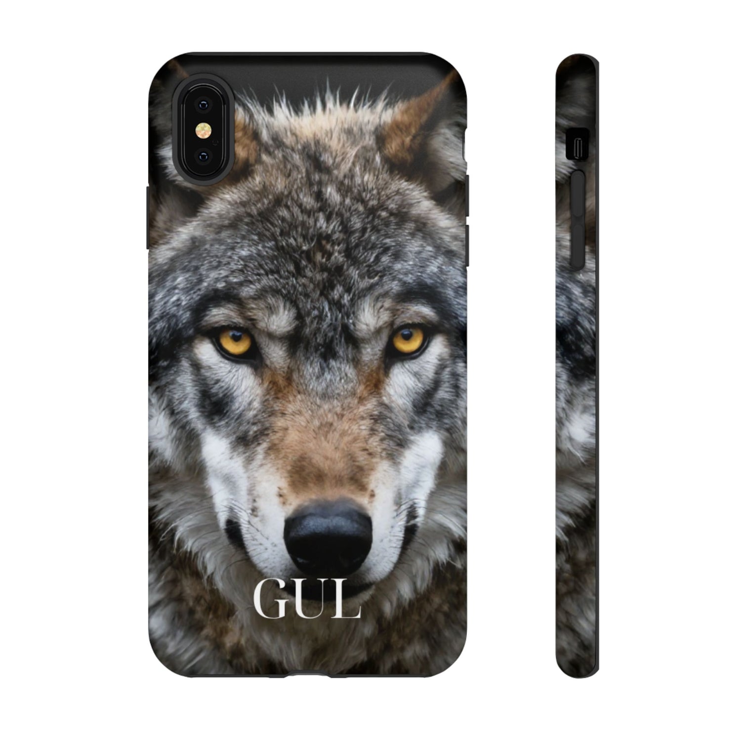 Wolf Eyes Phone Case — Fierce Wildlife iPhone Protective Case with ‘GUL’ Text