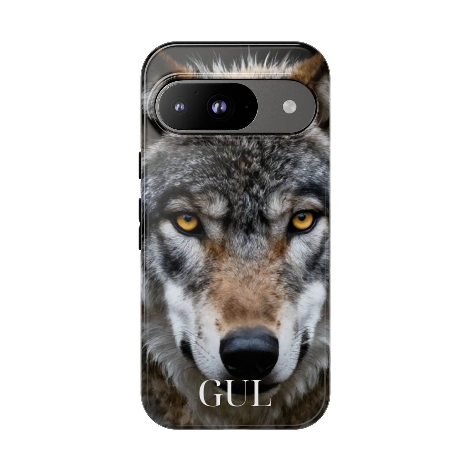 Wolf Eyes Phone Case — Fierce Wildlife iPhone Protective Case with ‘GUL’ Text