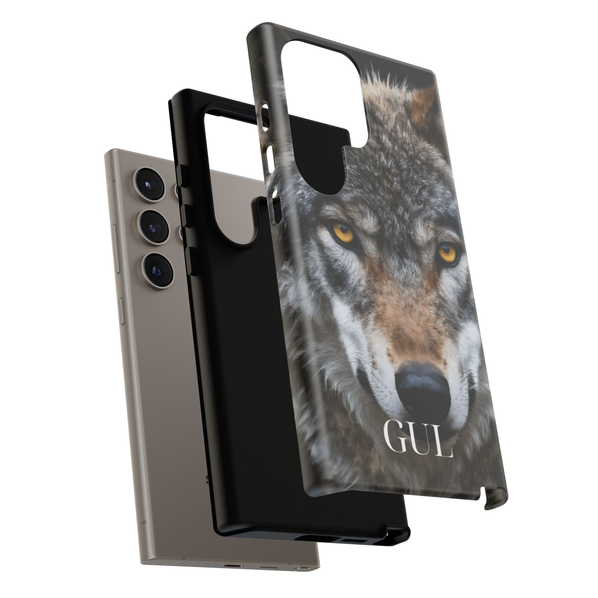 Wolf Eyes Phone Case — Fierce Wildlife iPhone Protective Case with ‘GUL’ Text