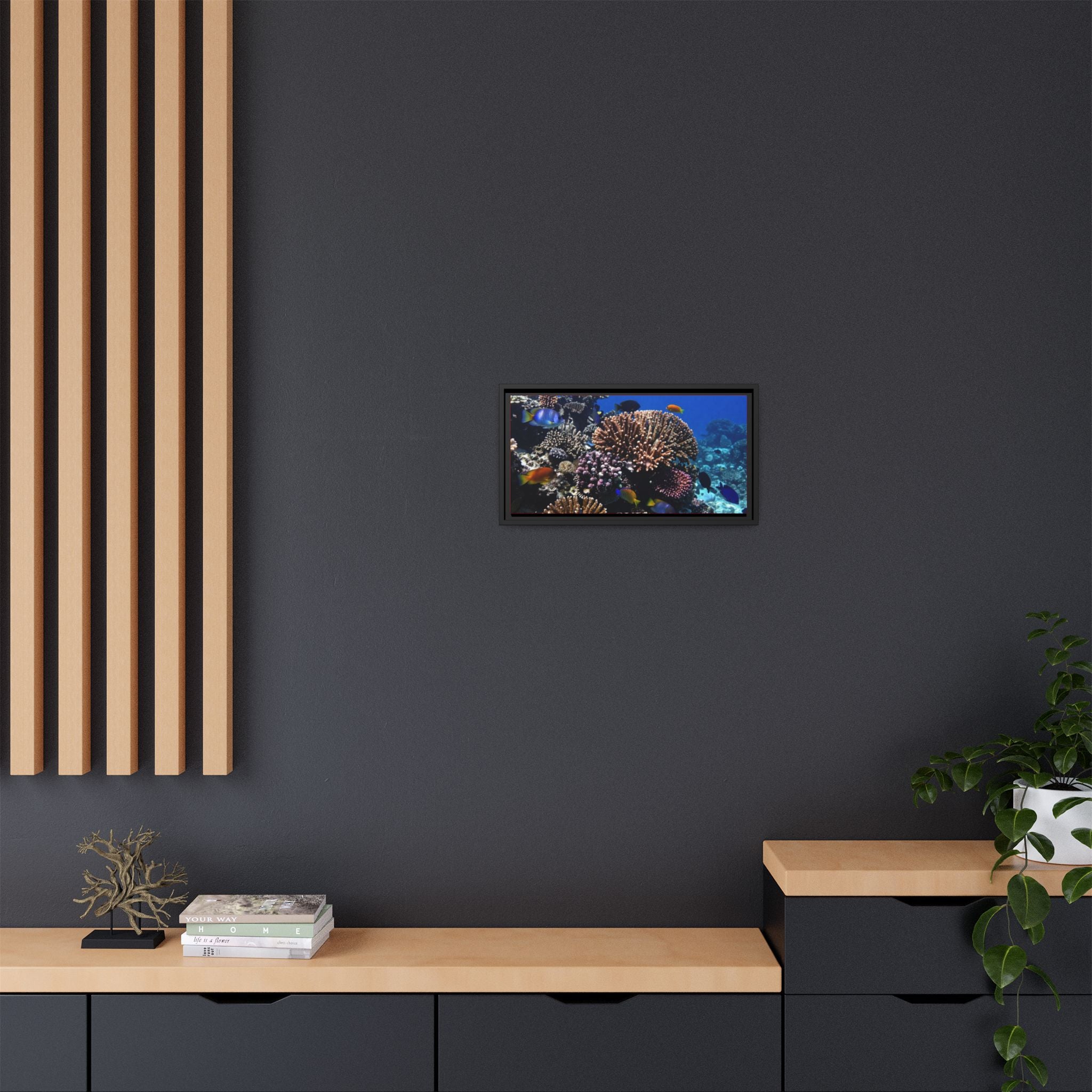Framed Coral Reef Matte Canvas Wall Art — Tropical Ocean Photography Print