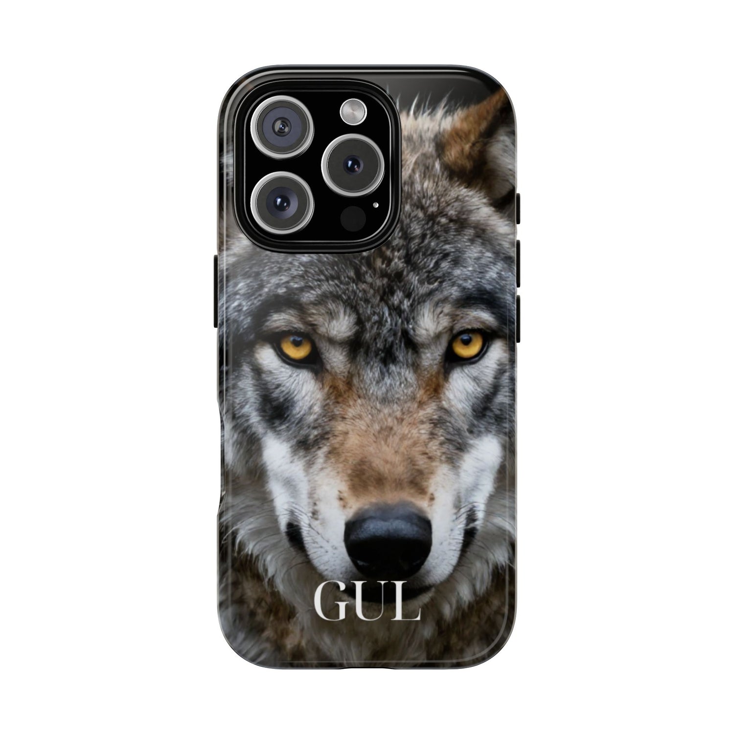 Wolf Eyes Phone Case — Fierce Wildlife iPhone Protective Case with ‘GUL’ Text