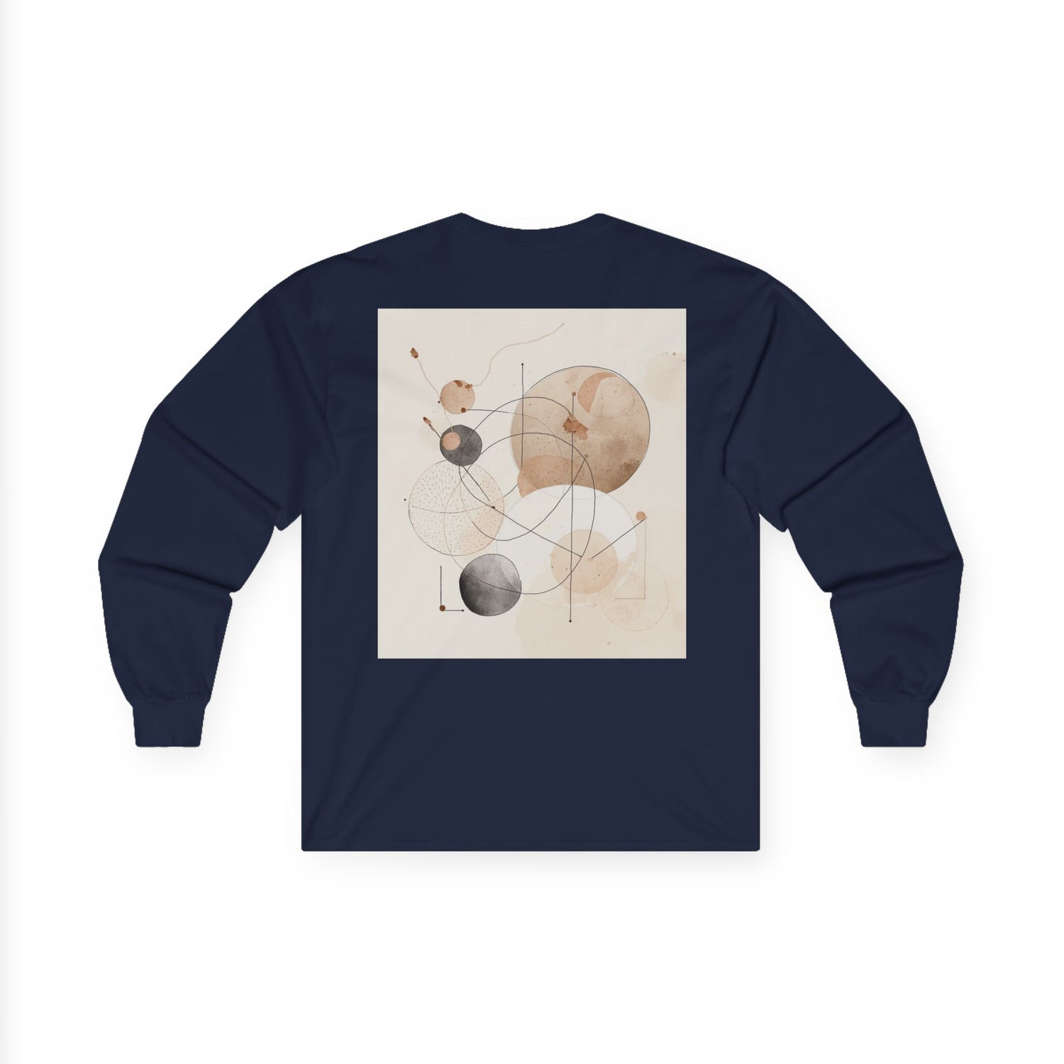 Abstract Geometric Art Long Sleeve Tee — Neutral Circle Composition