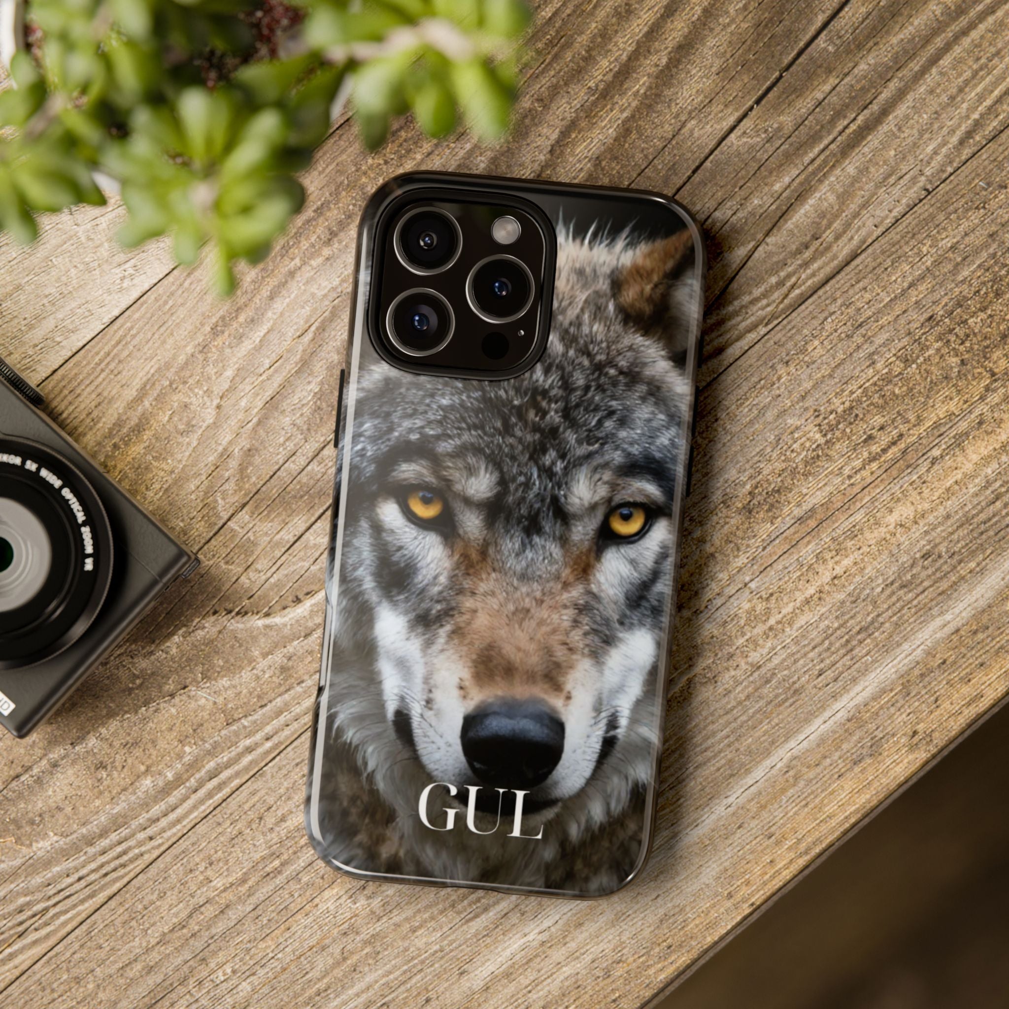 Wolf Eyes Phone Case — Fierce Wildlife iPhone Protective Case with ‘GUL’ Text