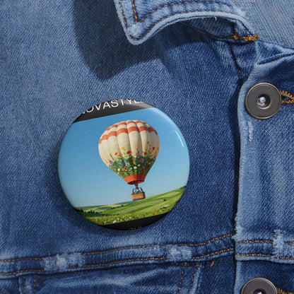 Hot Air Balloon Pin Button — Scenic Vintage Travel Badge