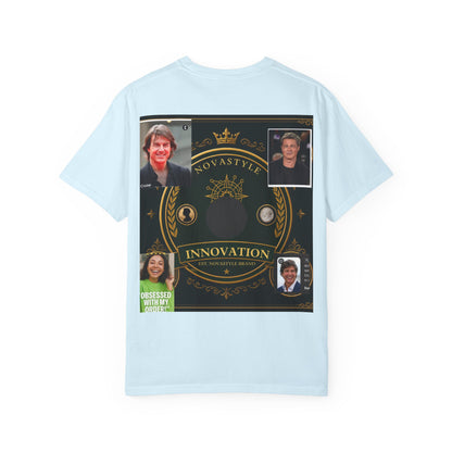 Innovation Crest T-Shirt — Vintage Emblem Tee with Portrait Collage