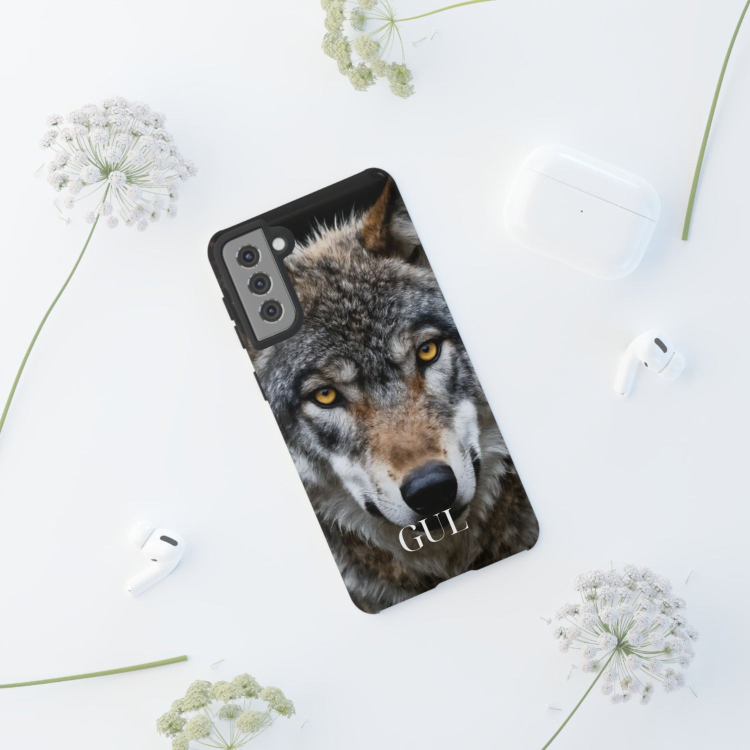 Wolf Eyes Phone Case — Fierce Wildlife iPhone Protective Case with ‘GUL’ Text