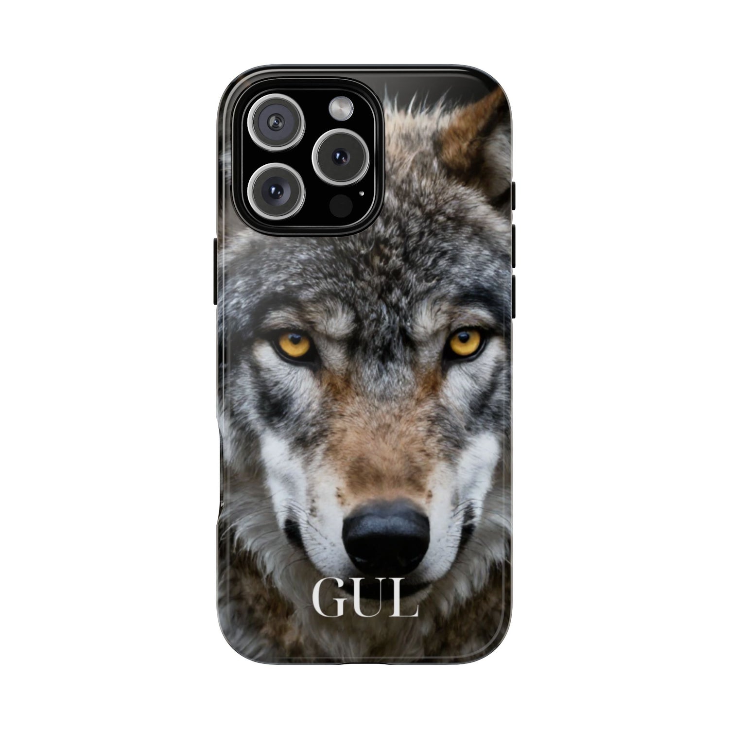 Wolf Eyes Phone Case — Fierce Wildlife iPhone Protective Case with ‘GUL’ Text