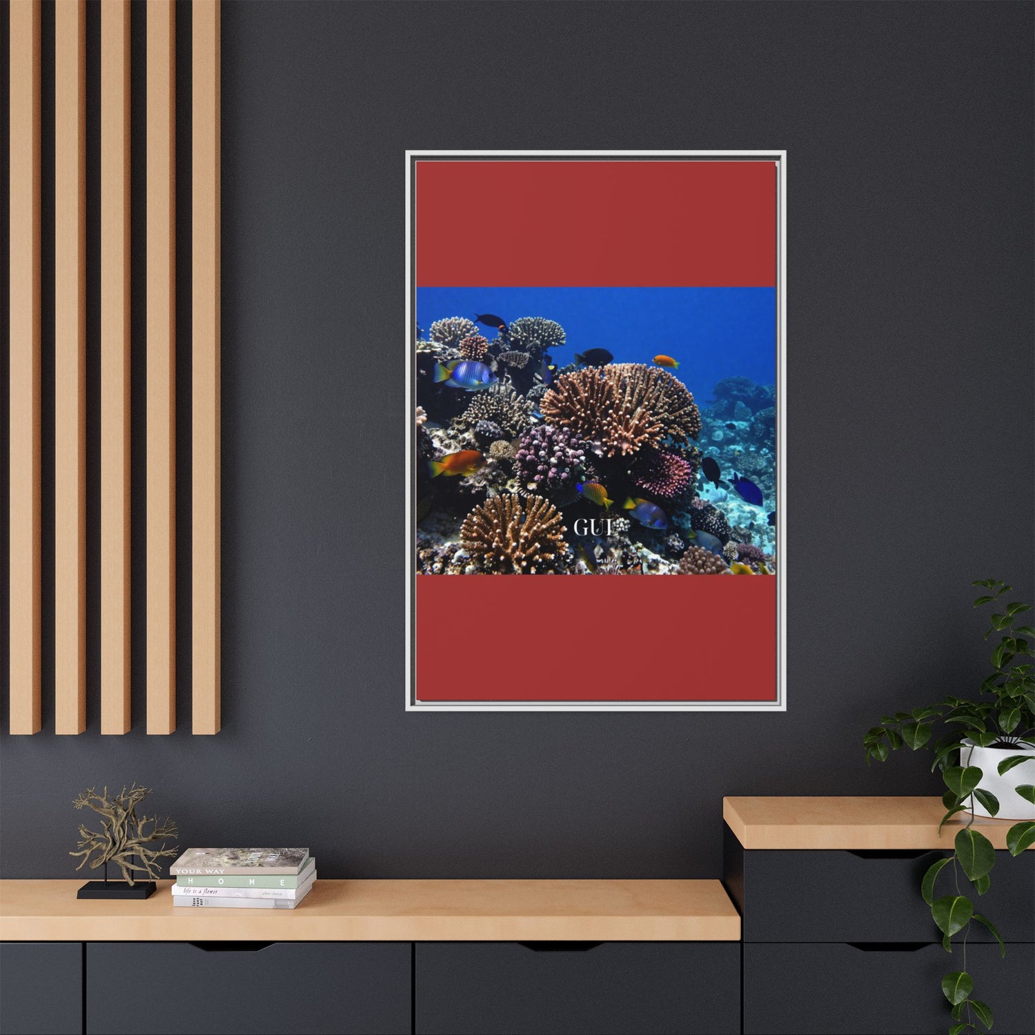 Framed Coral Reef Matte Canvas Wall Art — Tropical Ocean Photography Print