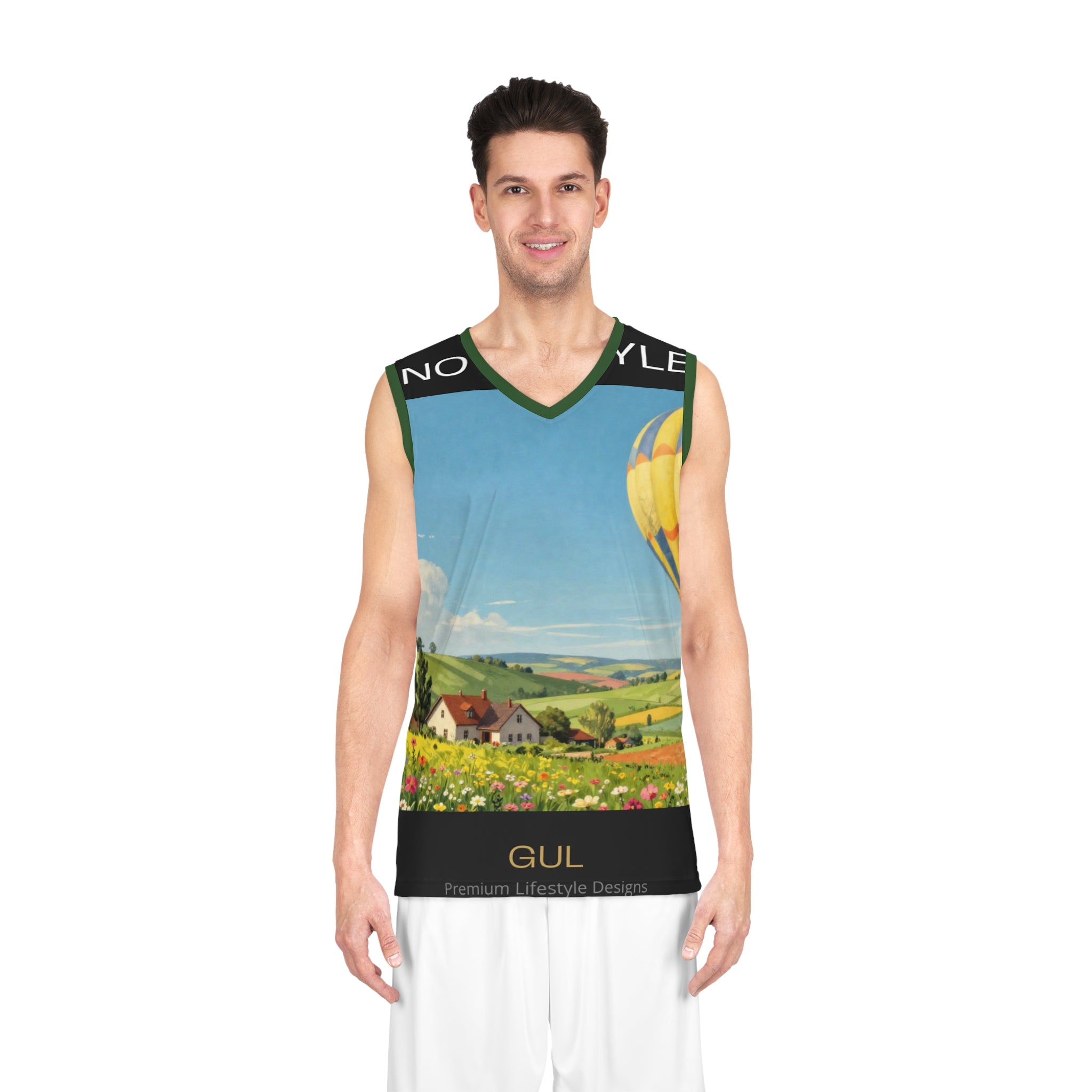 Scenic Hot Air Balloon &amp; Bonsai All-Over Print Basketball Jersey