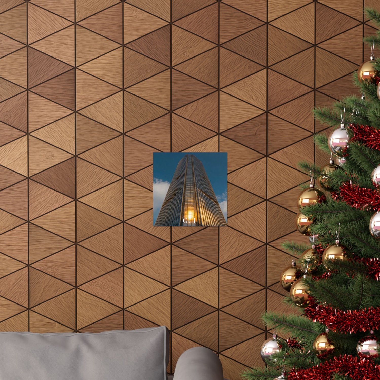 Skyscraper Sunset Matte Vertical Poster — Modern Architectural Wall Art ("GLL" Accent)