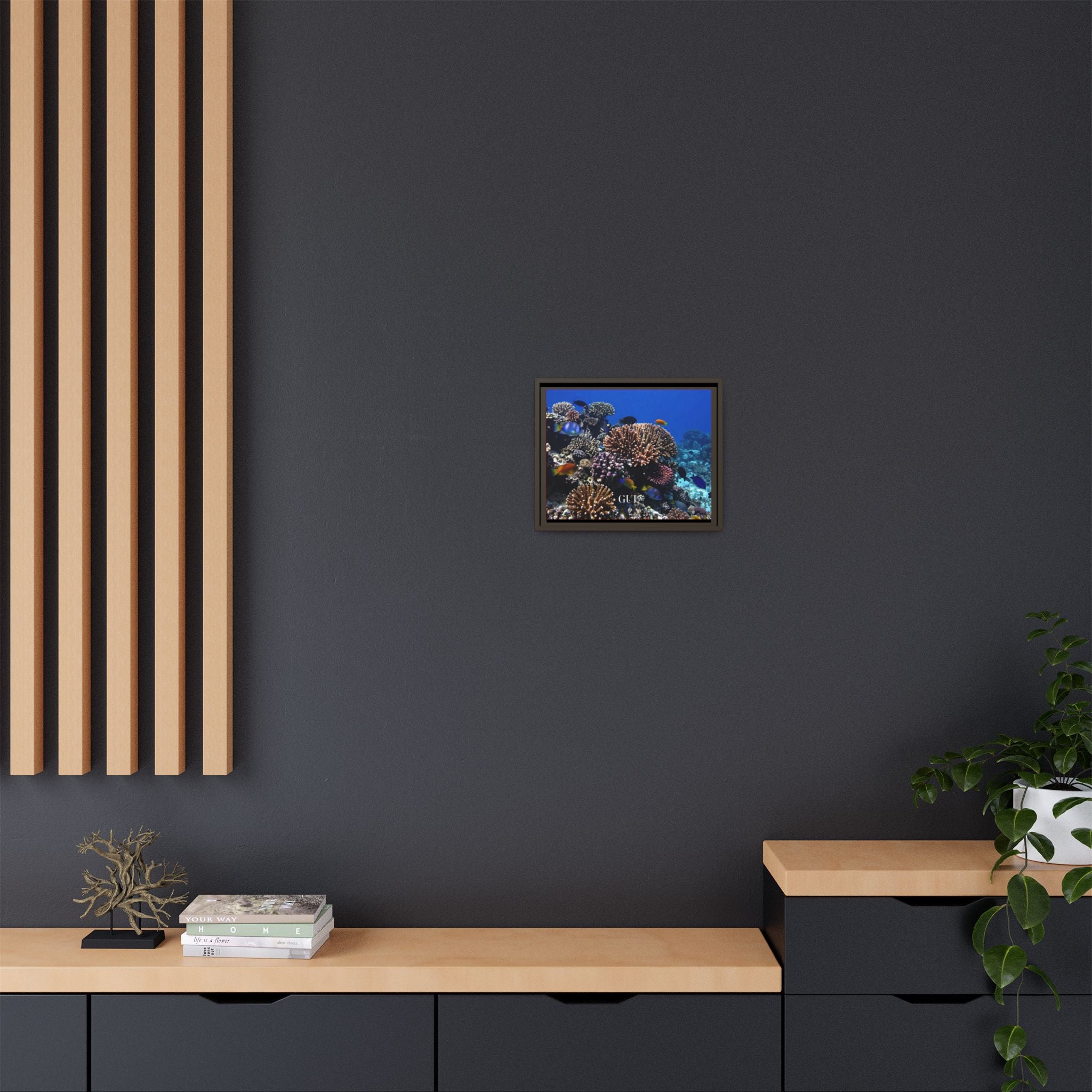 Framed Coral Reef Matte Canvas Wall Art — Tropical Ocean Photography Print