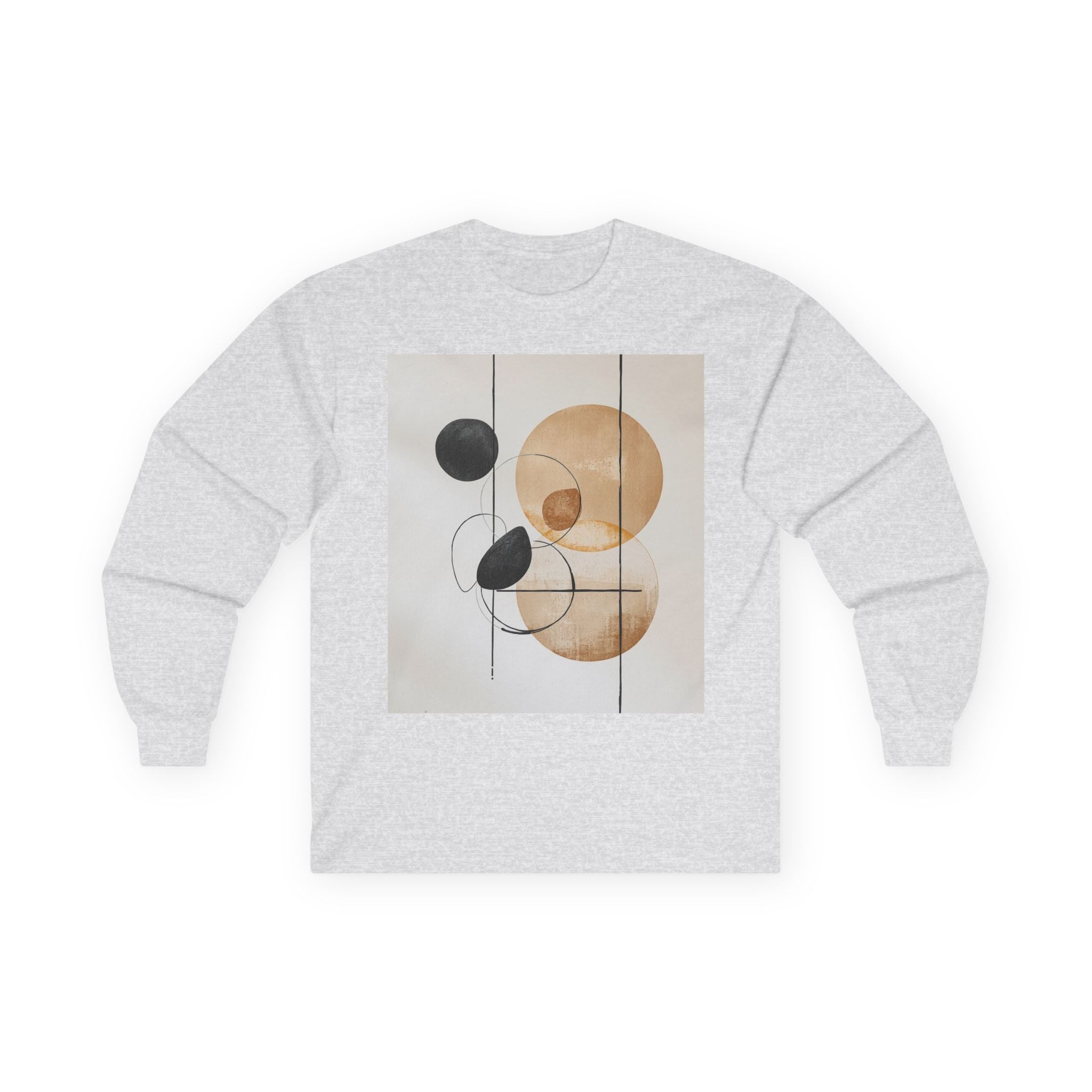 Abstract Geometric Art Long Sleeve Tee — Neutral Circle Composition