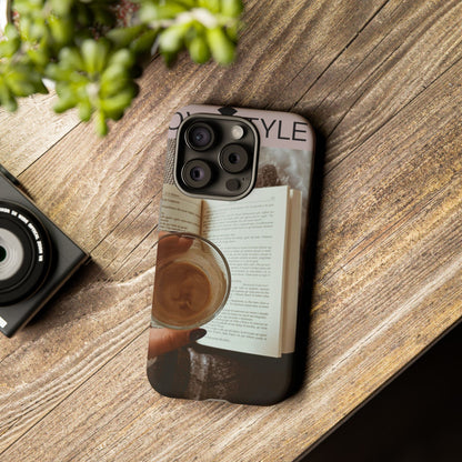 Cozy Reading Phone Case — Coffee &amp; Book Protective Cover